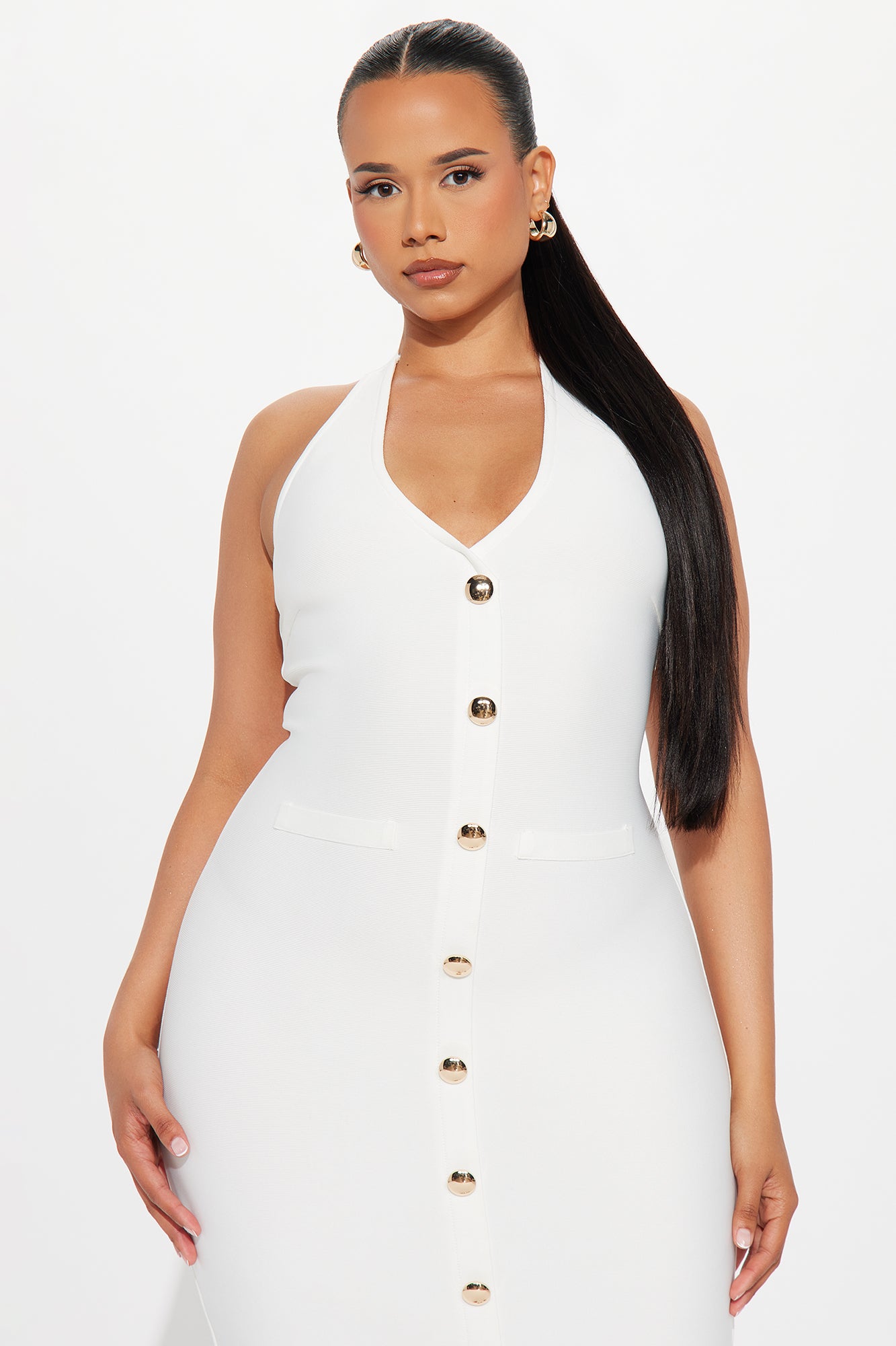 Dolores Bandage Halter Midi Dress - White