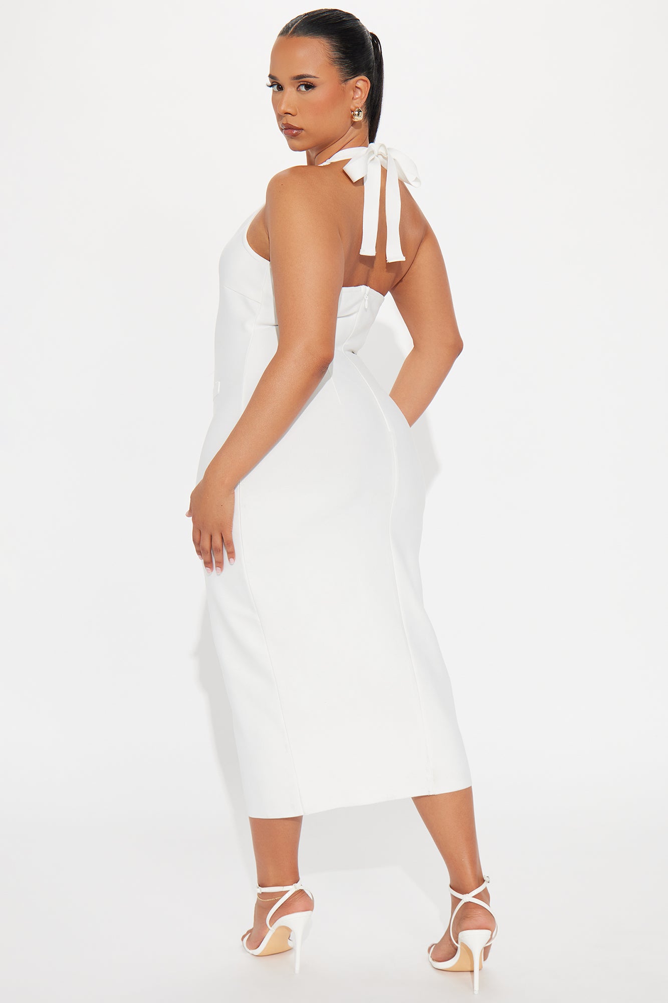Dolores Bandage Halter Midi Dress - White