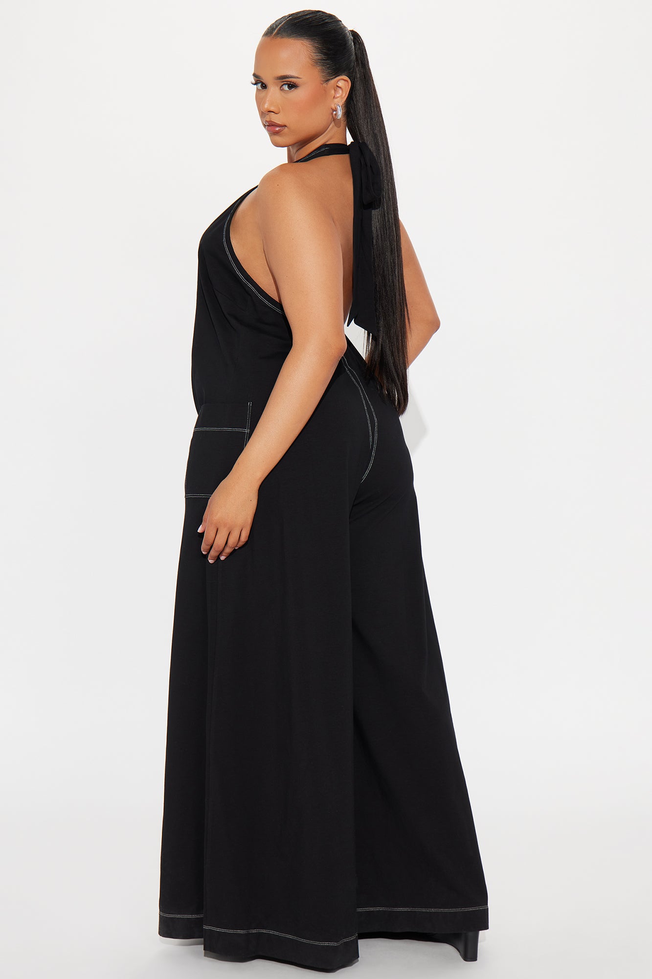 Linnet Tie Halter Wide Leg Jumpsuit - Black