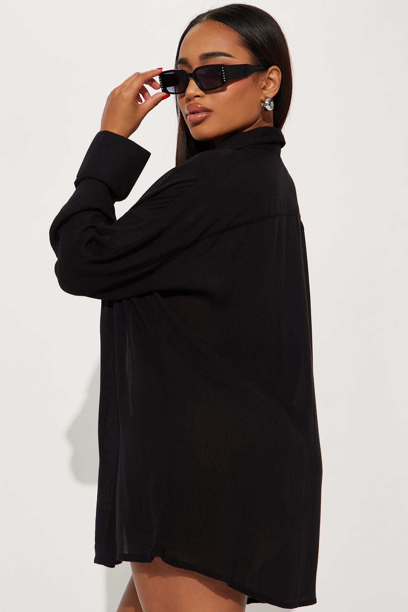 Breezy Nights Linen Pocket Cover Up Shirt - Black