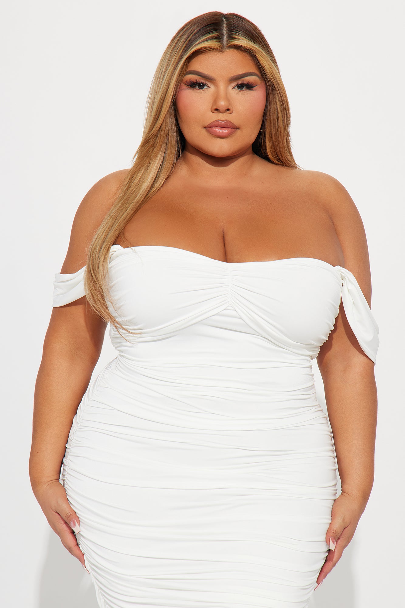 Jen Ruched Midi Dress - White