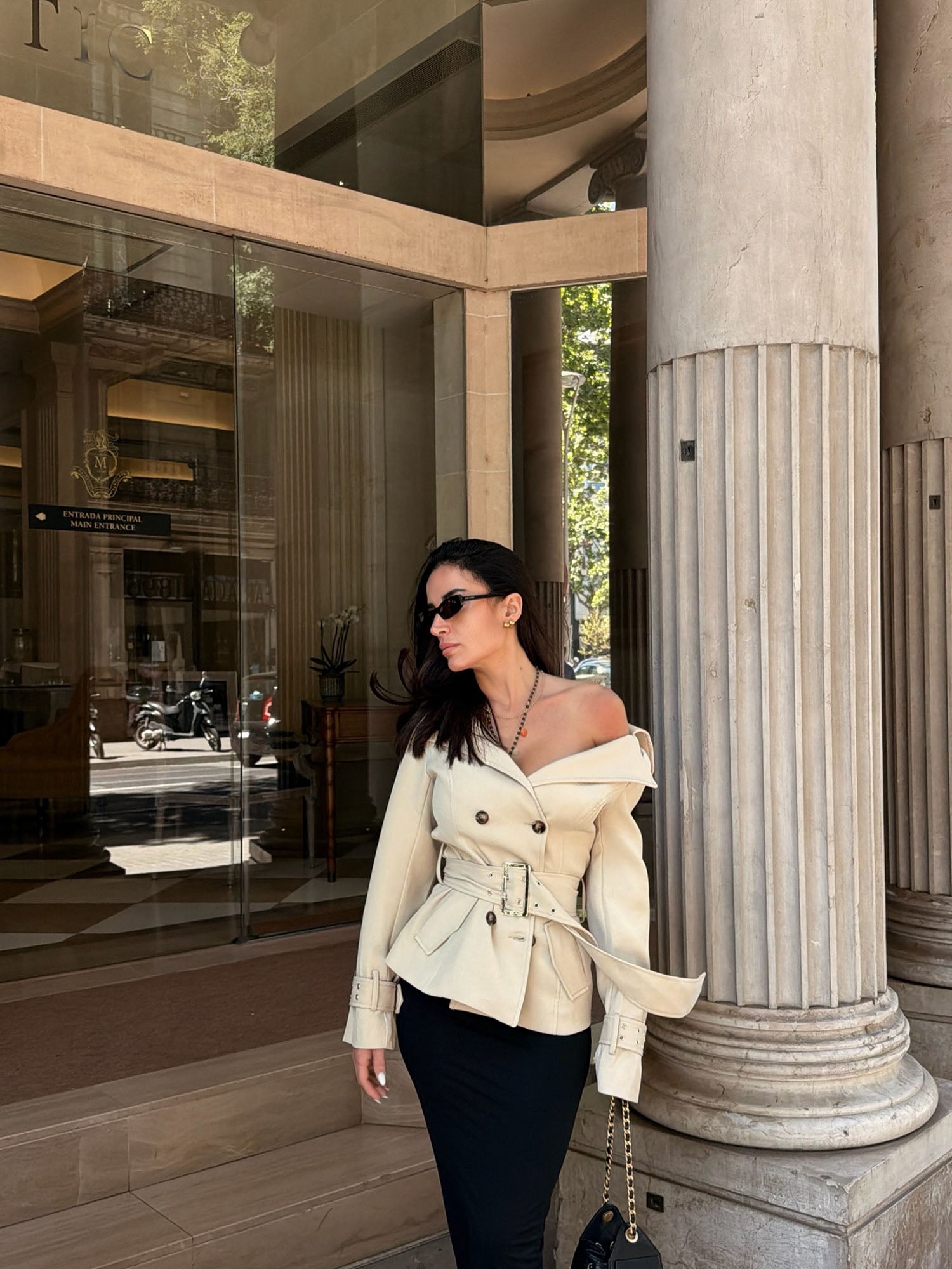 Georgina Off Shoulder Trench Coat - Khaki
