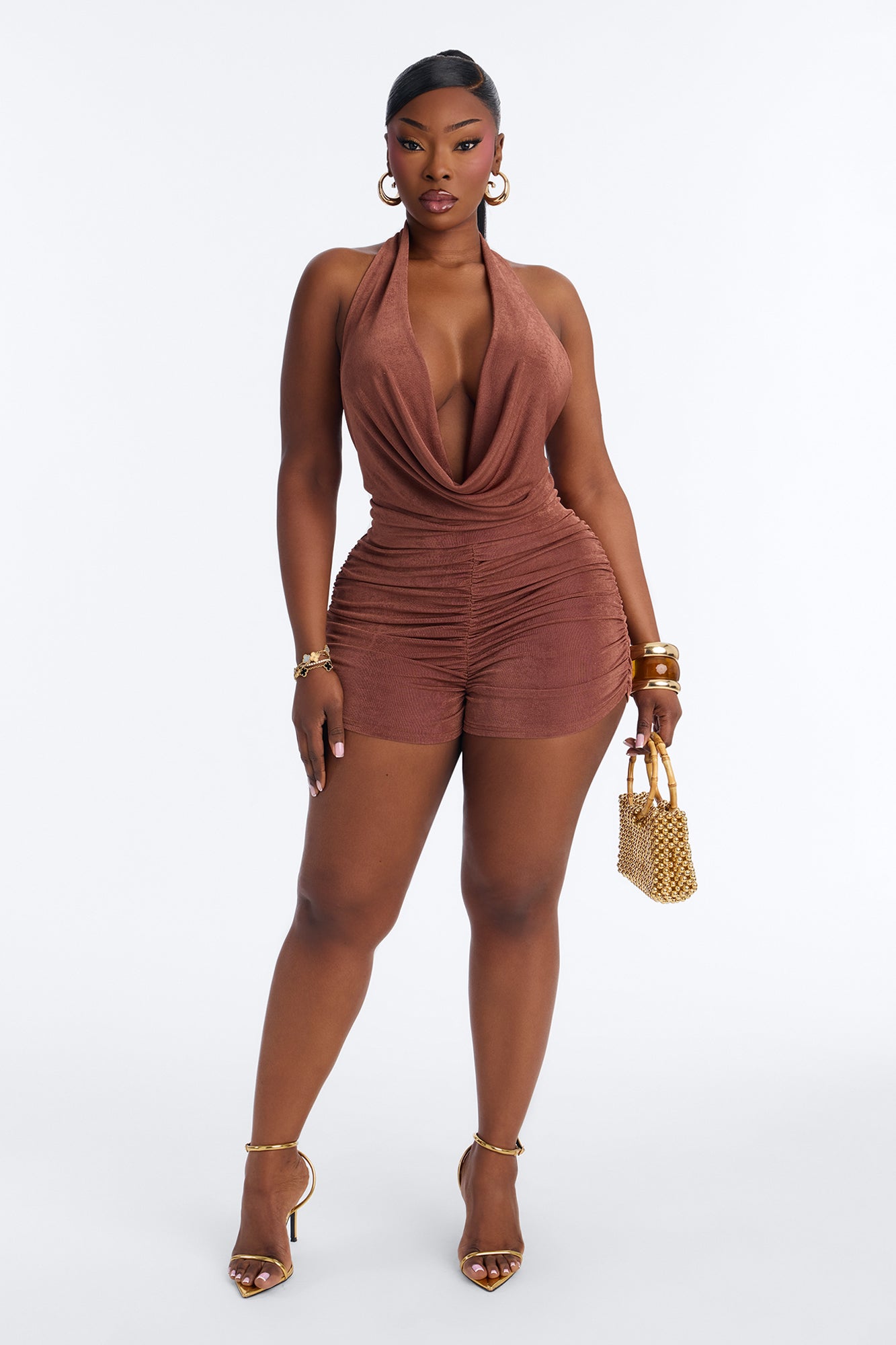 Got To Be Real Slinky Romper - Brown
