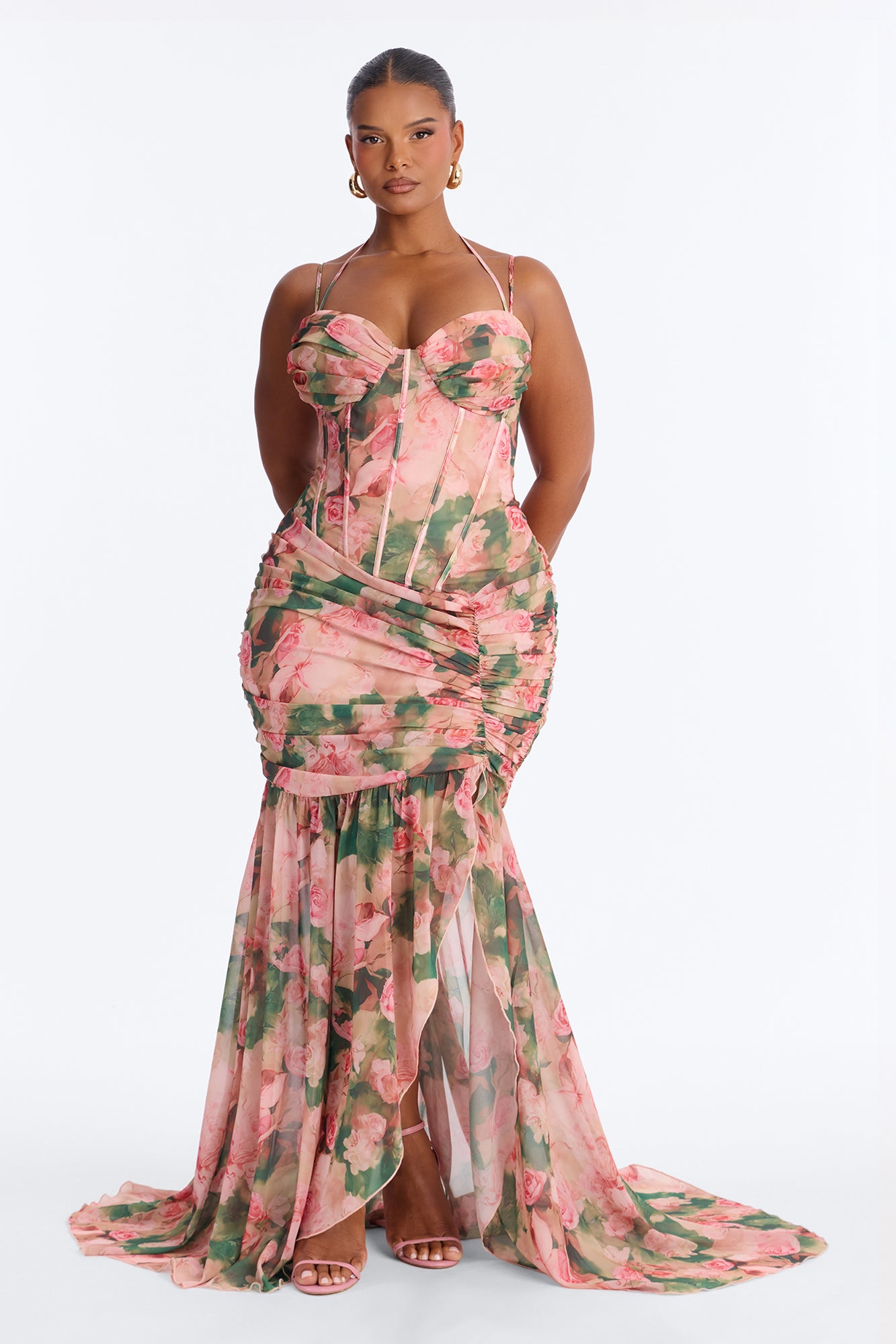 Sweet As Me Floral Chiffon Maxi Dress - Nude/combo