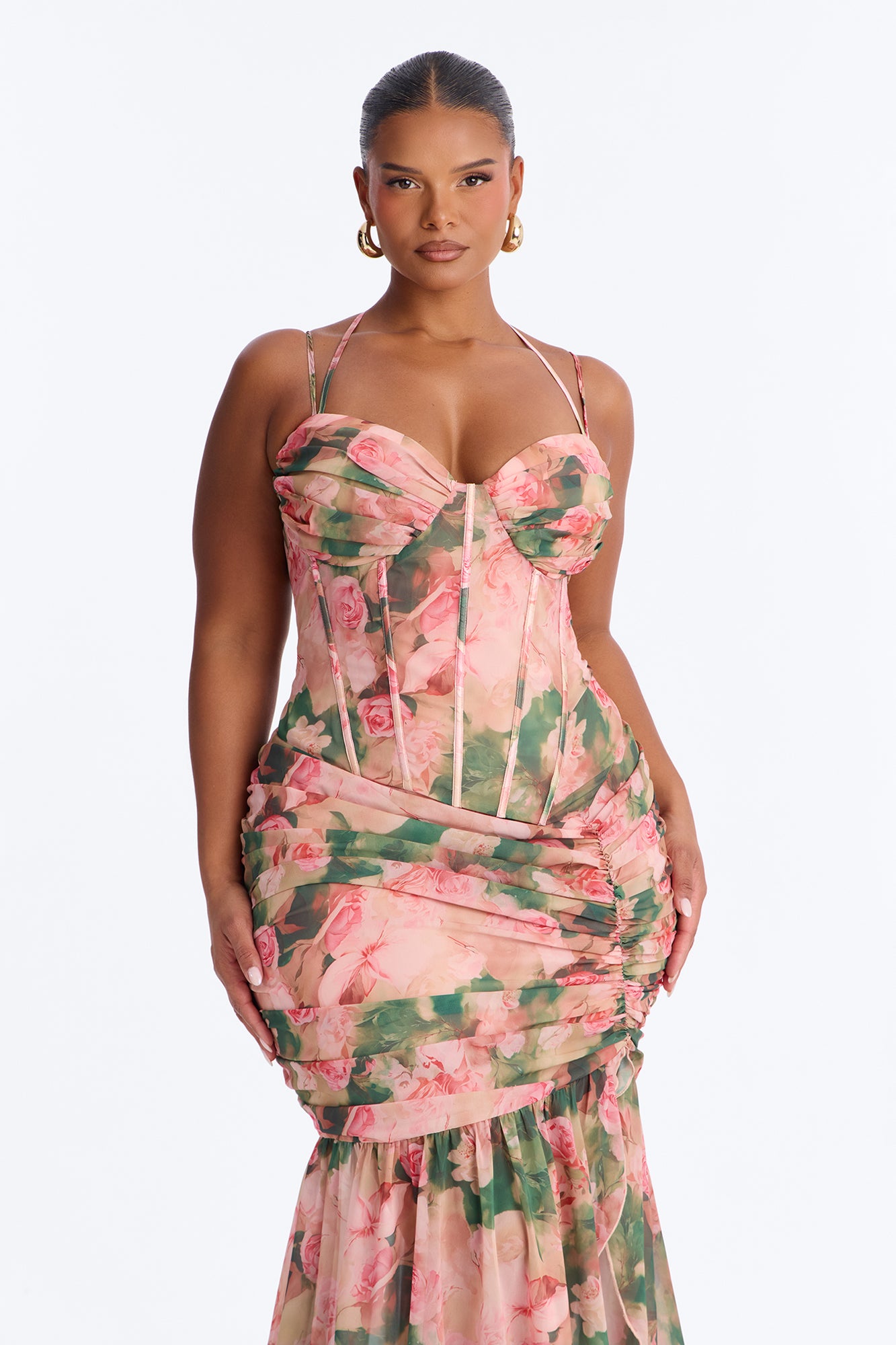 Sweet As Me Floral Chiffon Maxi Dress - Nude/combo