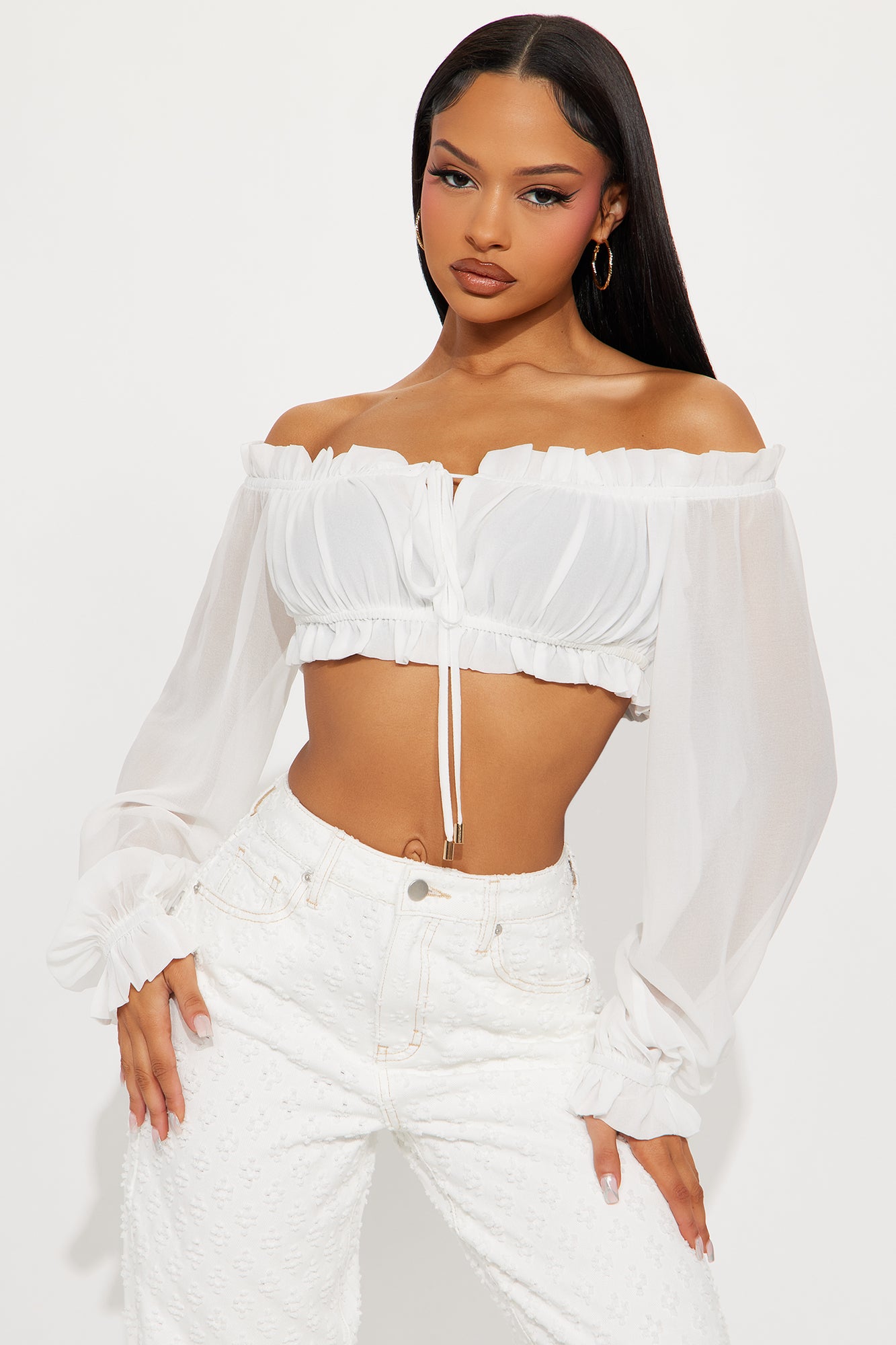 Sunset In Greece Off Shoulder Chiffon Blouse - White