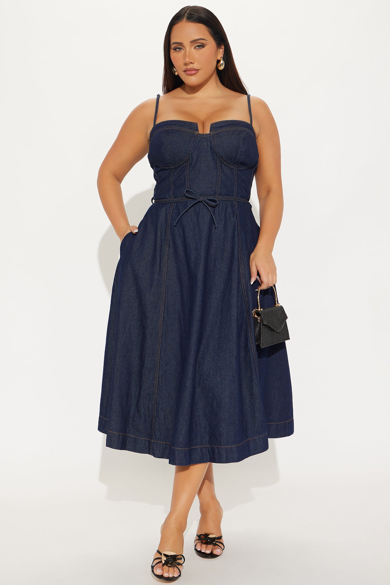 Sweet Chick Denim Midi Dress - Dark Wash