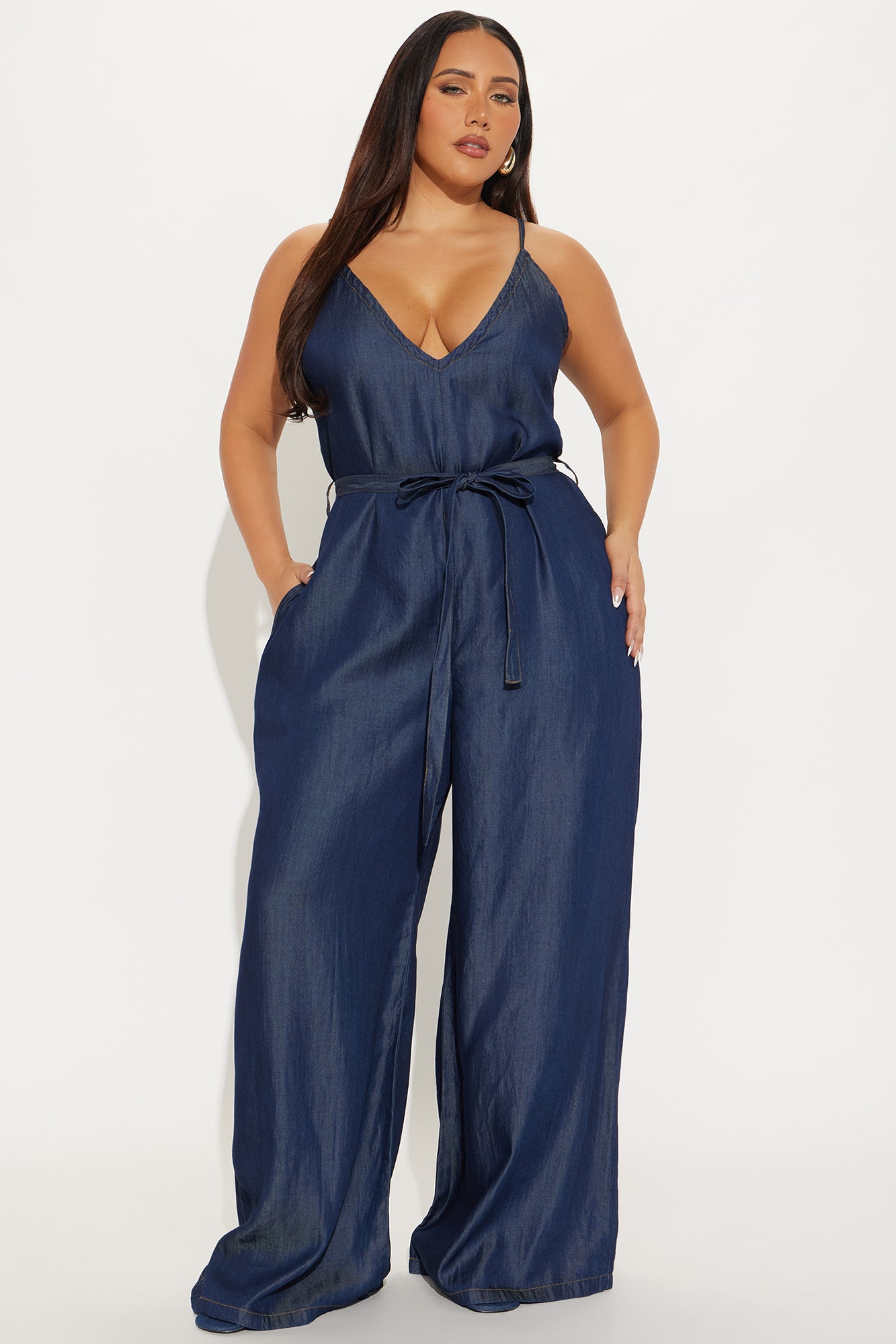 Kennedy Chambray Wide Leg Jumpsuit - Dark Wash