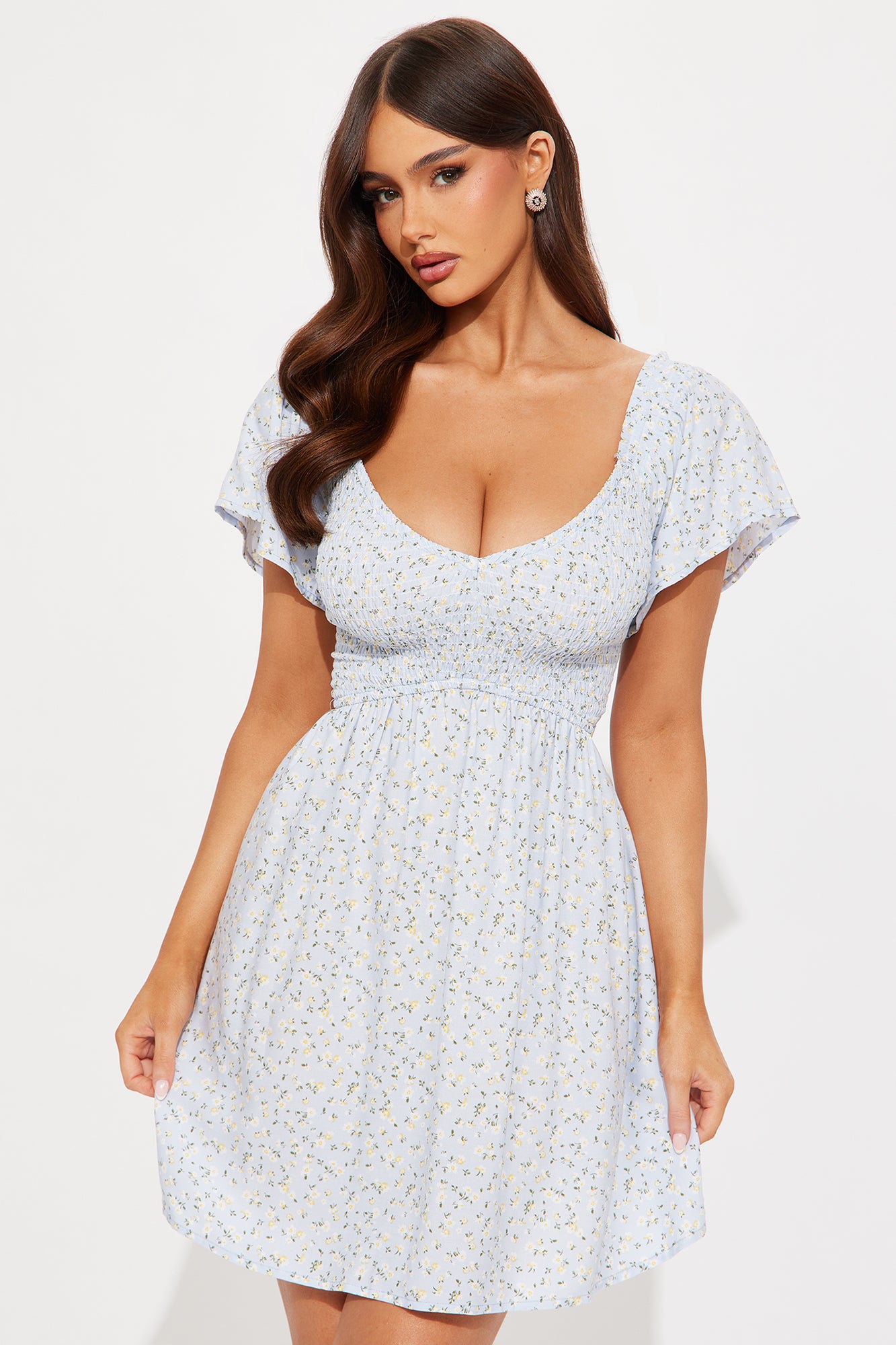 Flower Child Floral Mini Dress - Dusty Blue
