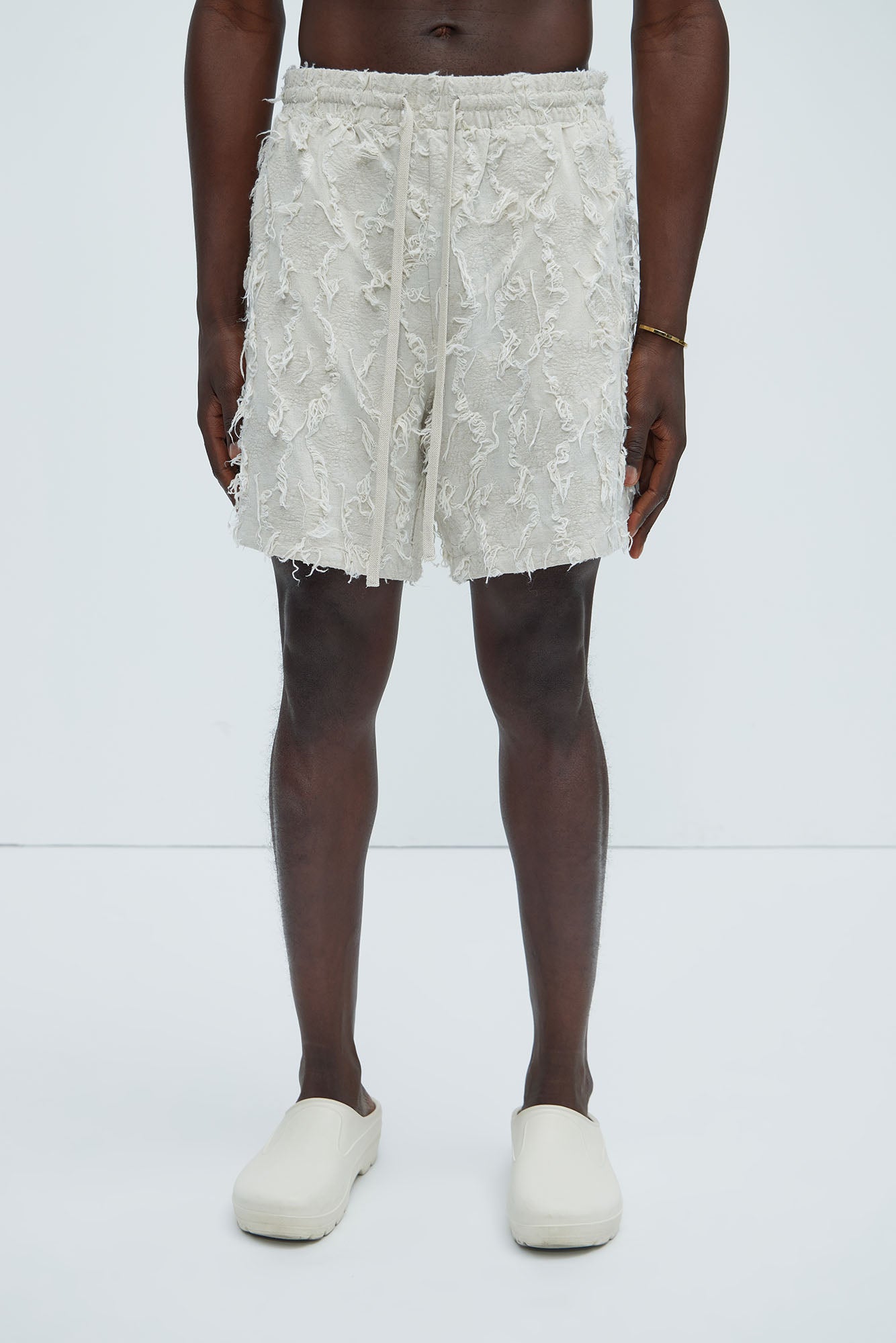 Frayed Jacquard Linen Shorts - Off White