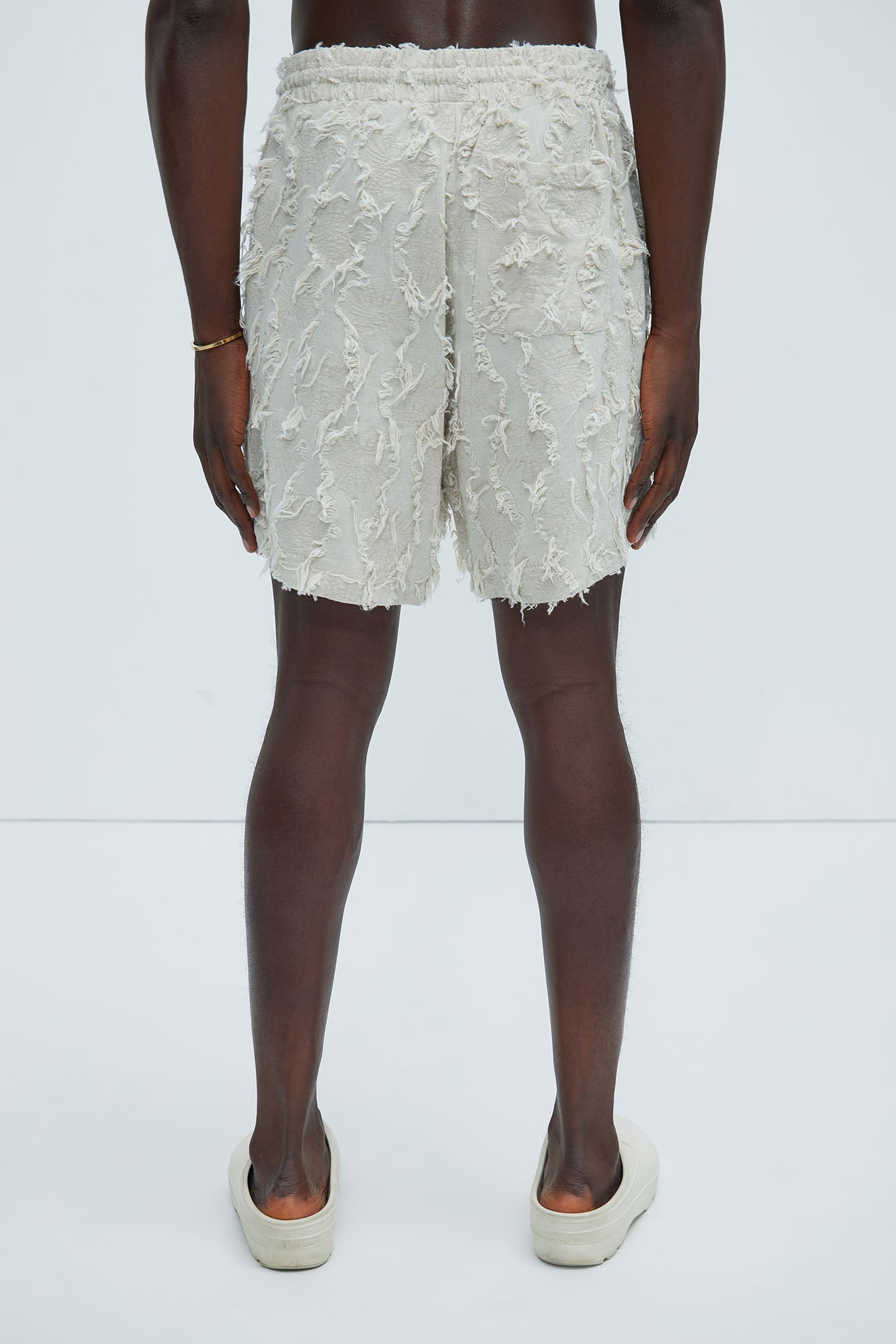 Frayed Jacquard Linen Shorts - Off White