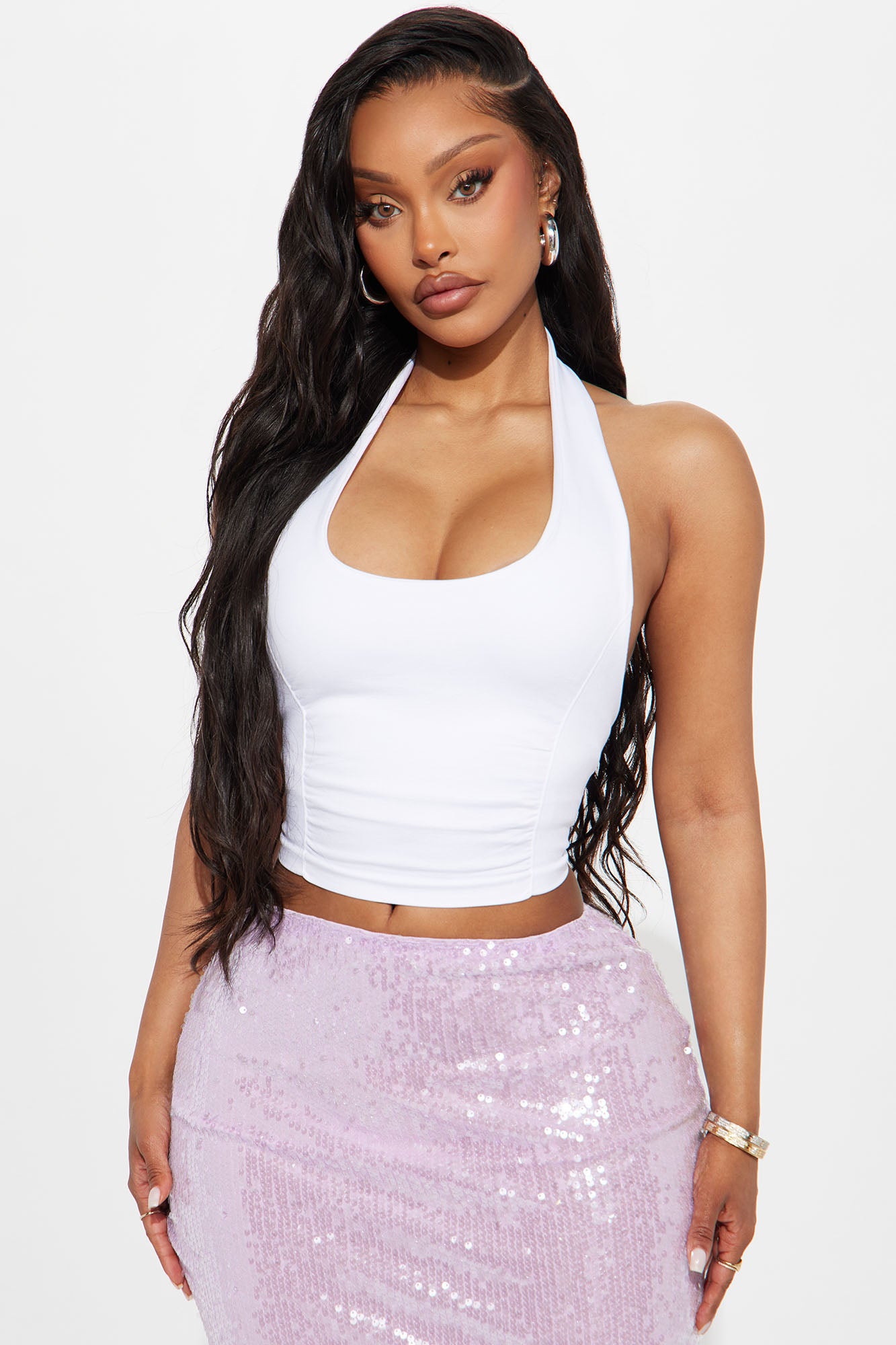 Grace Seamless Double Lined Halter Top - White