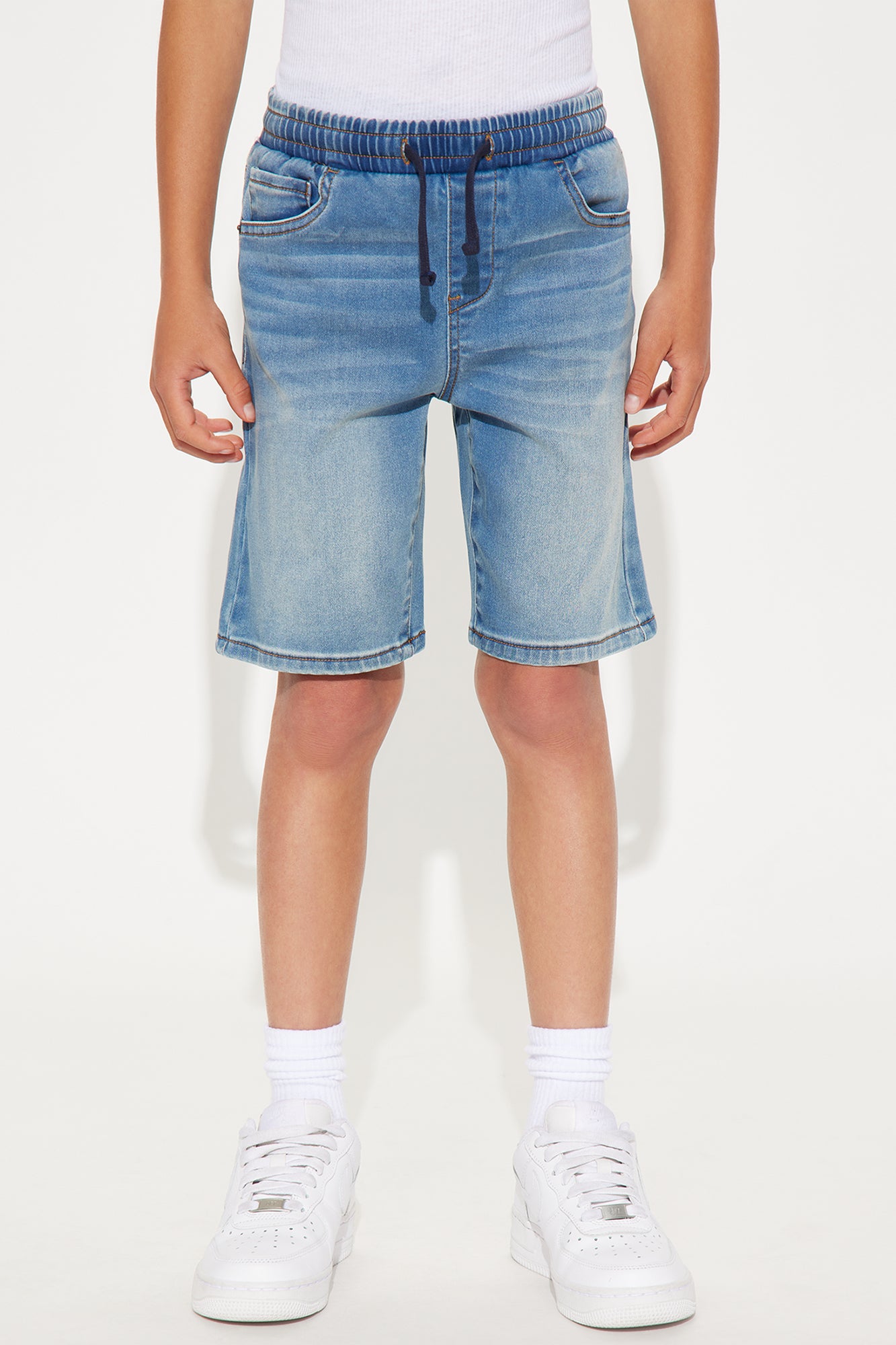 Mini Staying Relaxed Knit Denim Shorts - Medium Wash