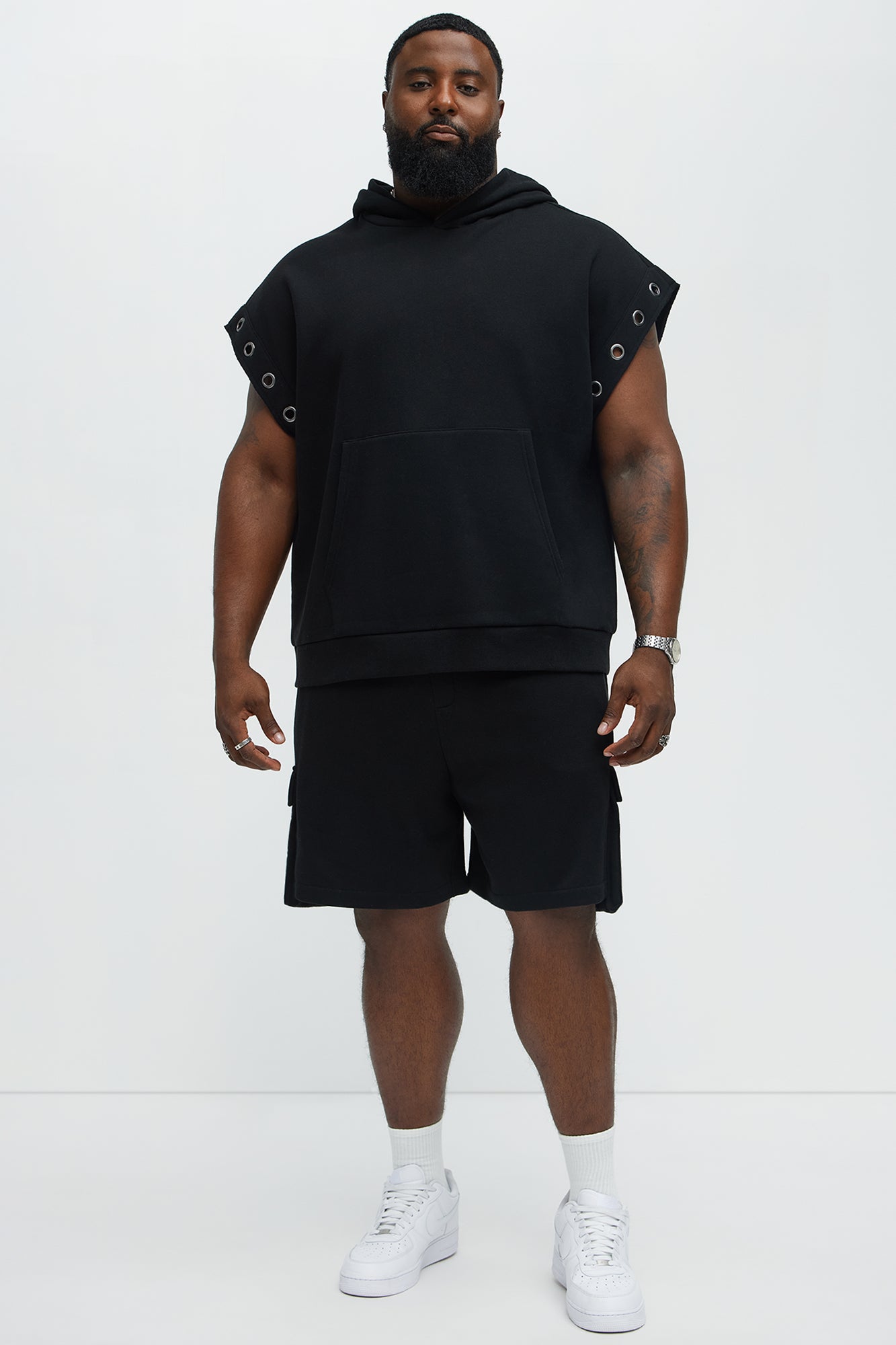 Tayson Ring Sleeveless Hoodie - Black