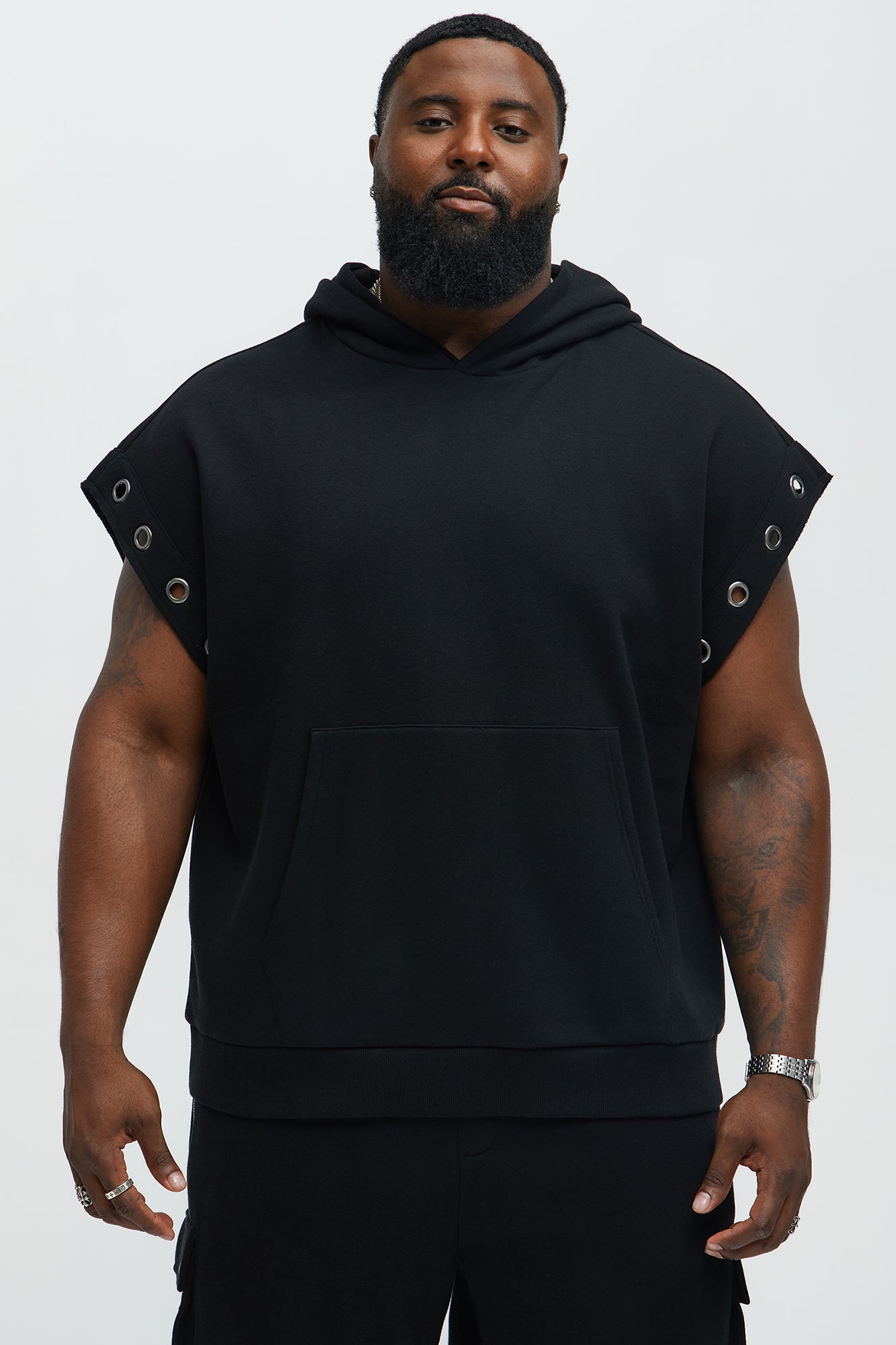 Tayson Ring Sleeveless Hoodie - Black