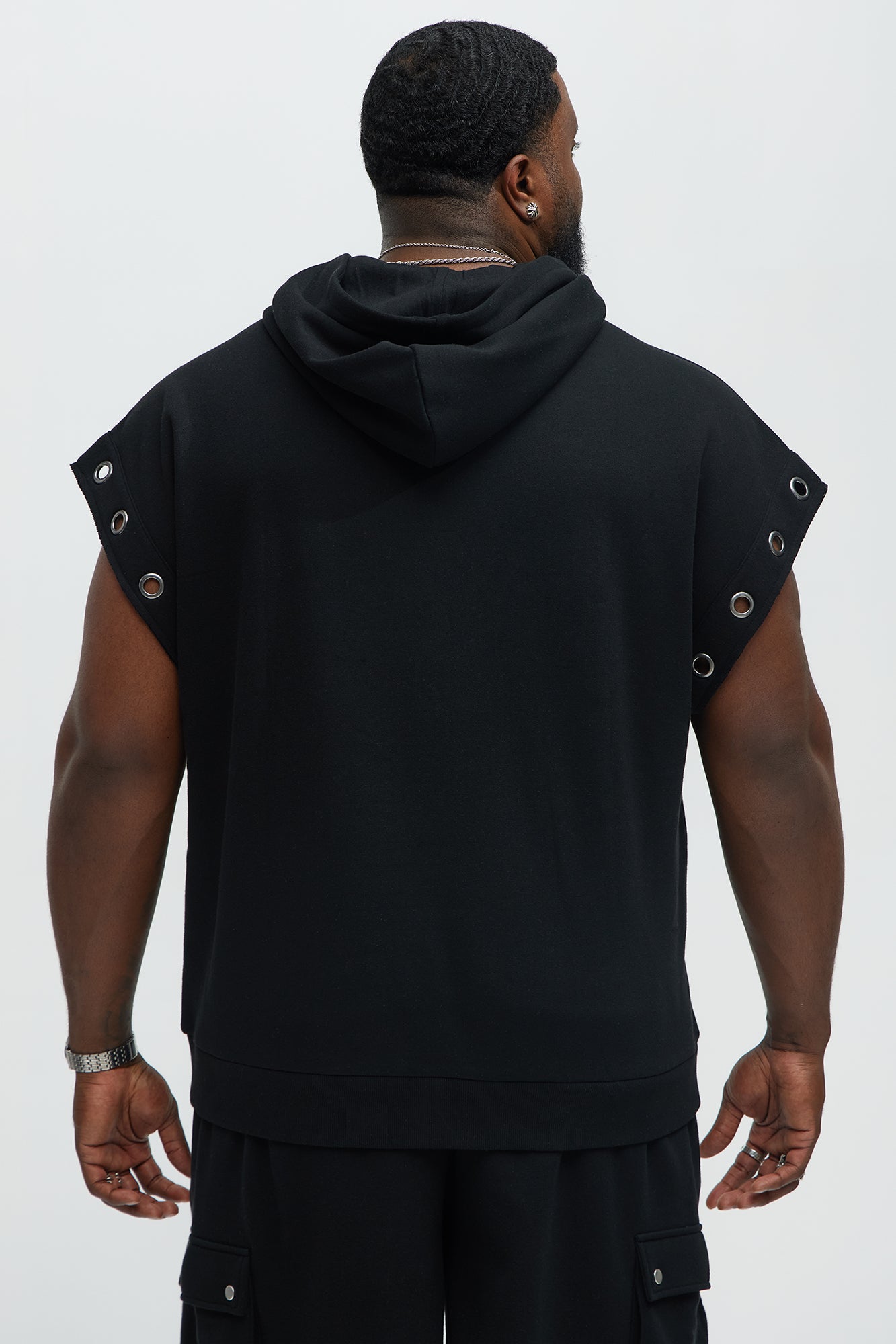 Tayson Ring Sleeveless Hoodie - Black