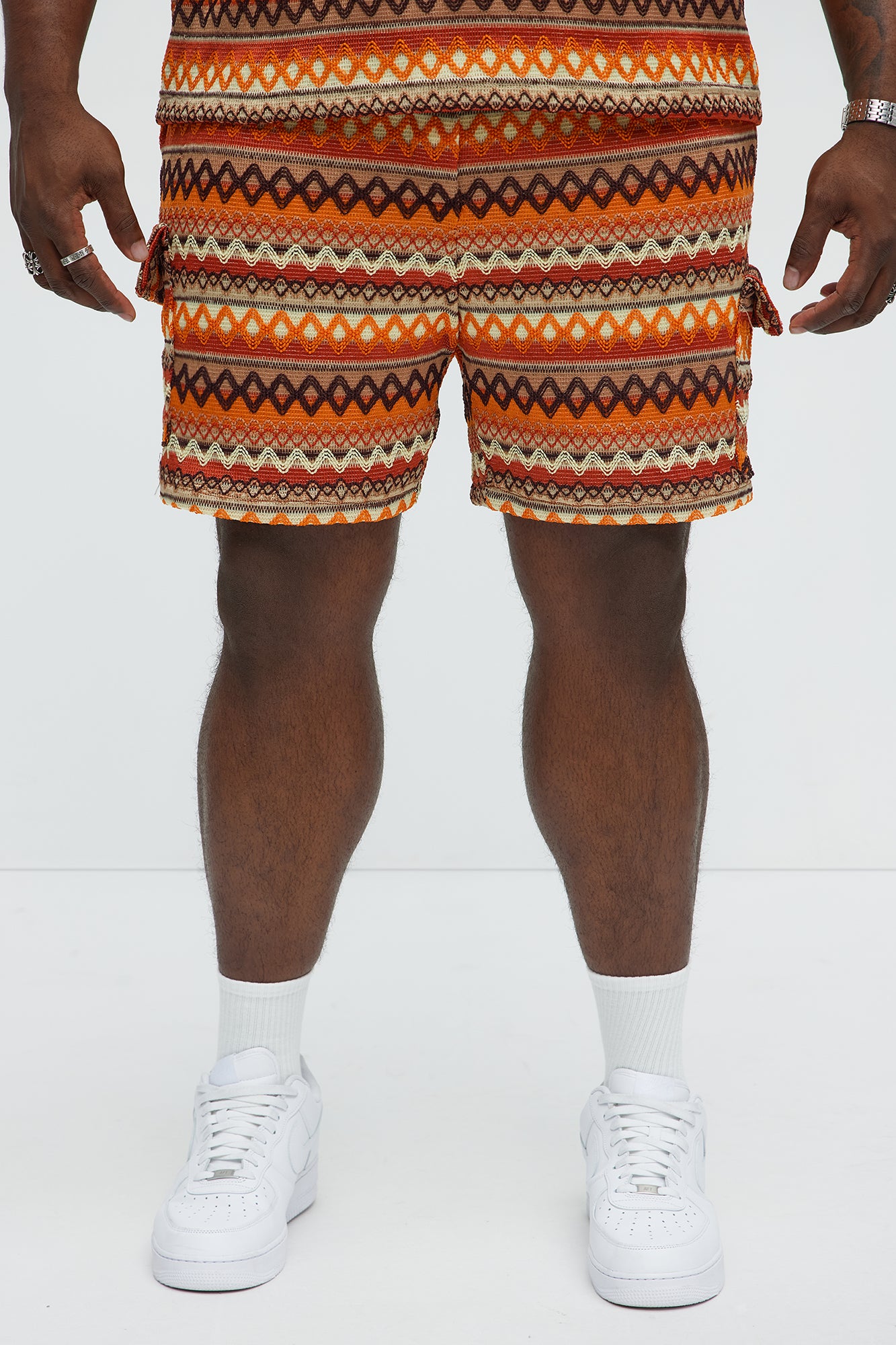 Sunset Pattern Drawstring Shorts - Brown Combo