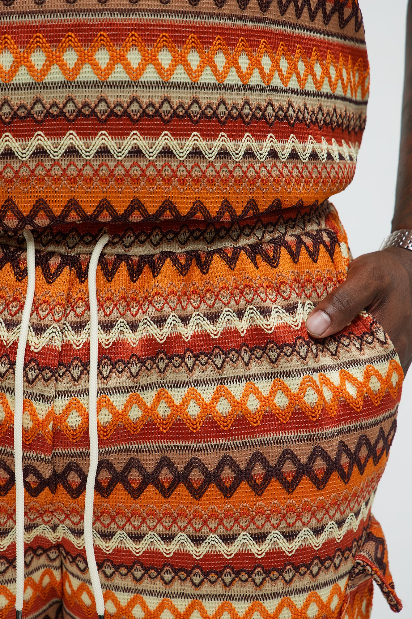 Sunset Pattern Drawstring Shorts - Brown Combo