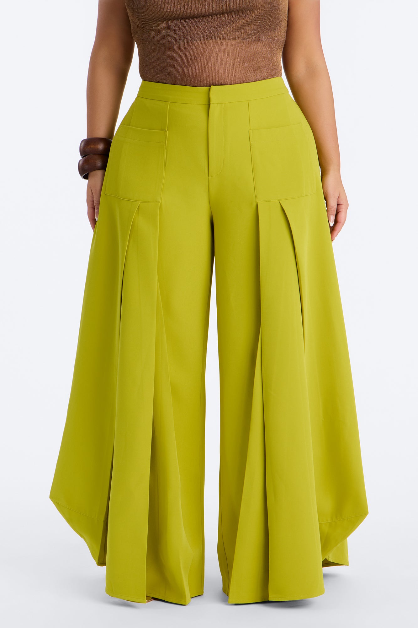 Stand Out Super Wide Pleated Trouser - Chartreuse