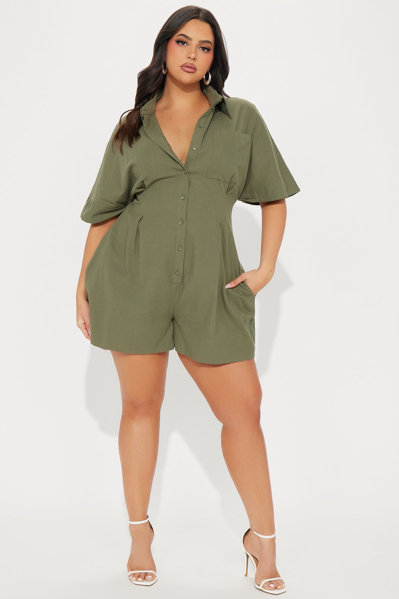 Press The Facts Romper - Olive