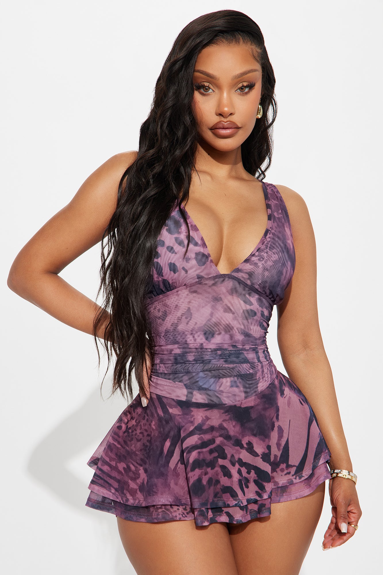 Rosely Animal Print Mesh Romper - Pink