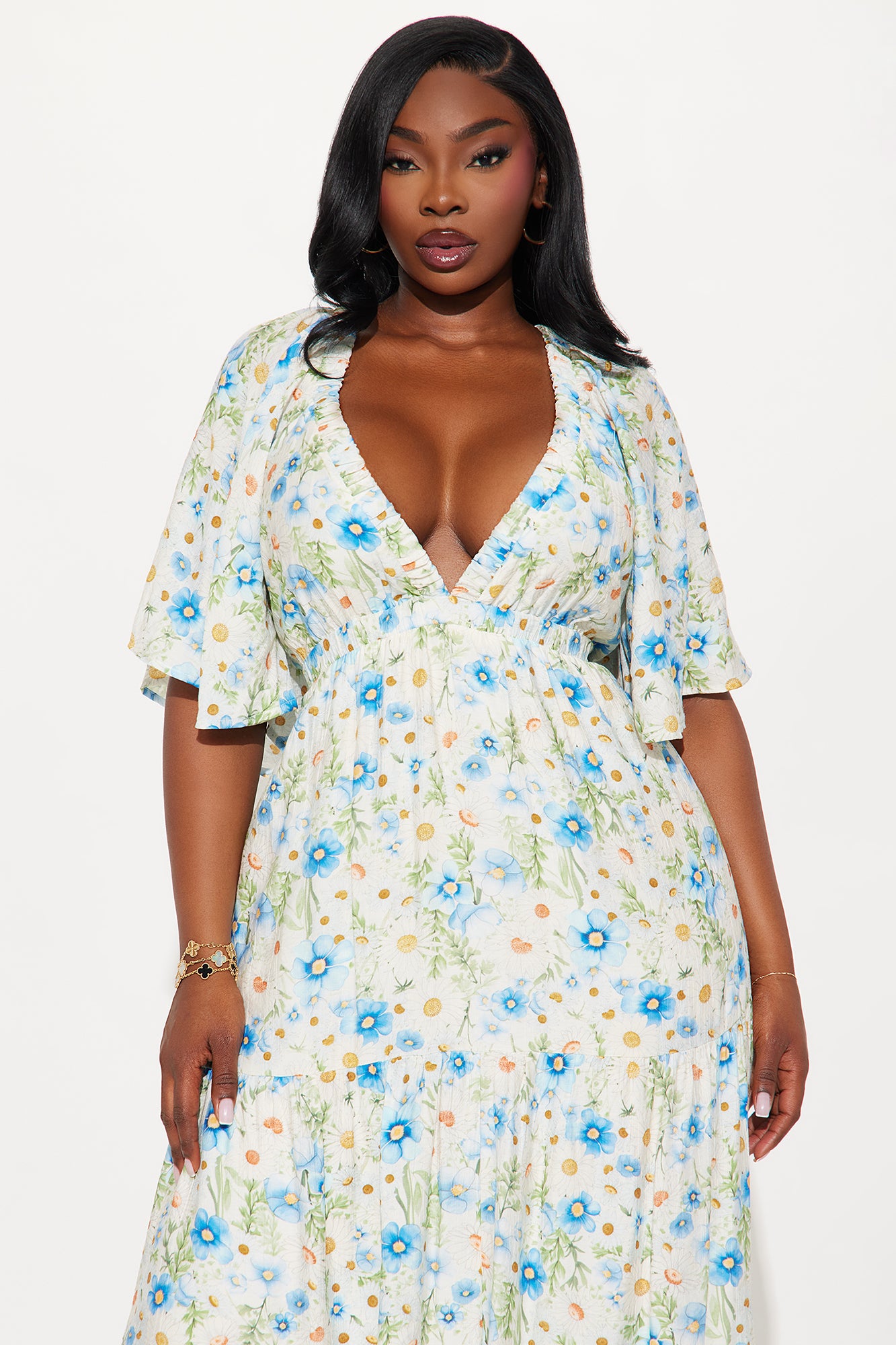 Michelle Floral Challis Maxi Dress - Blue/combo
