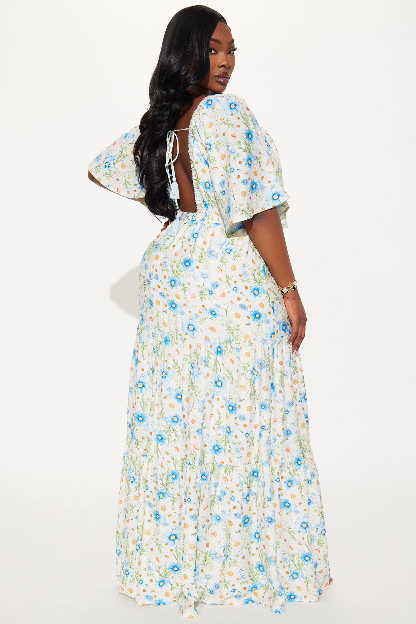 Michelle Floral Challis Maxi Dress - Blue/combo