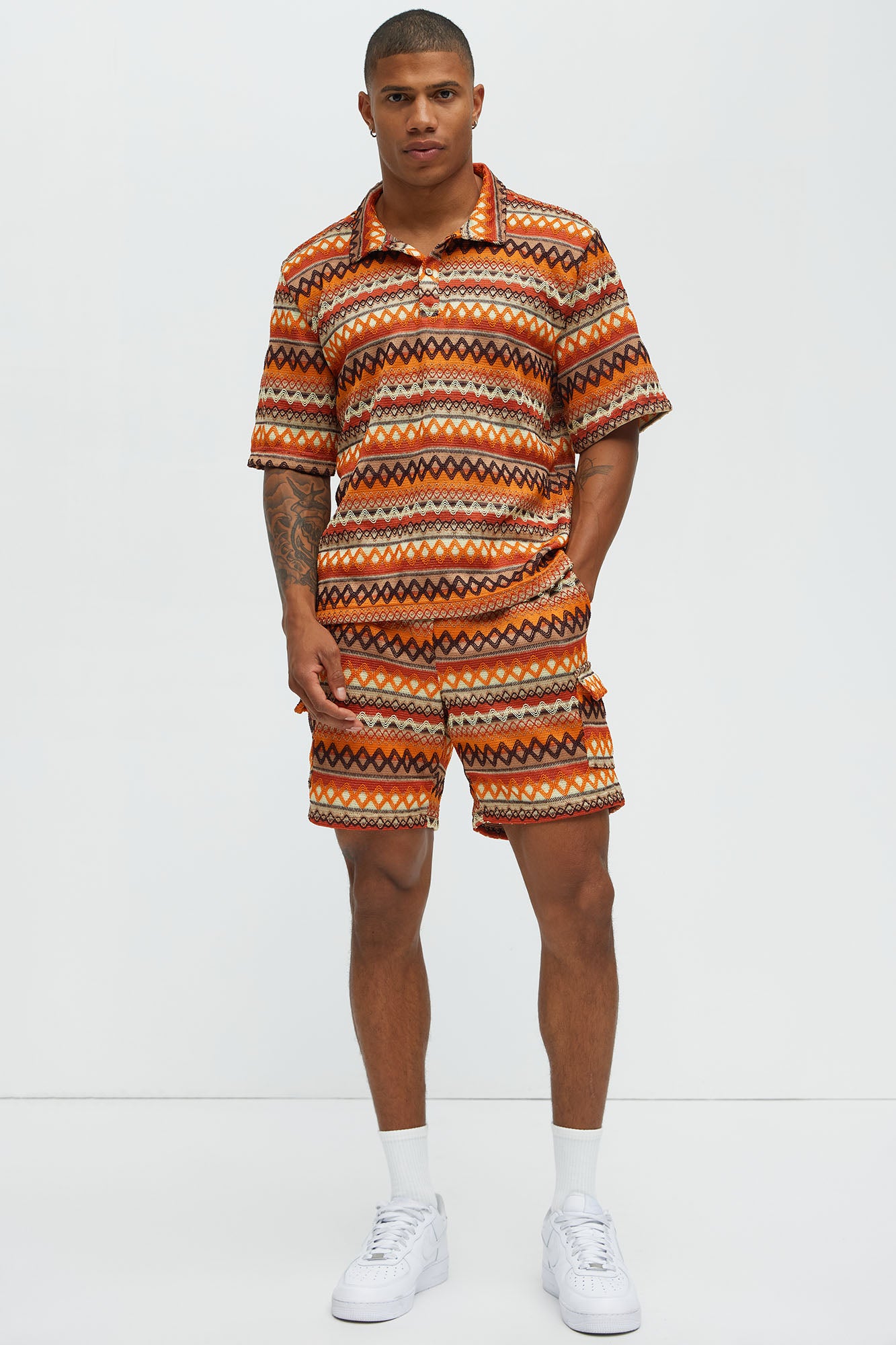 Sunset Pattern Drawstring Shorts - Brown Combo