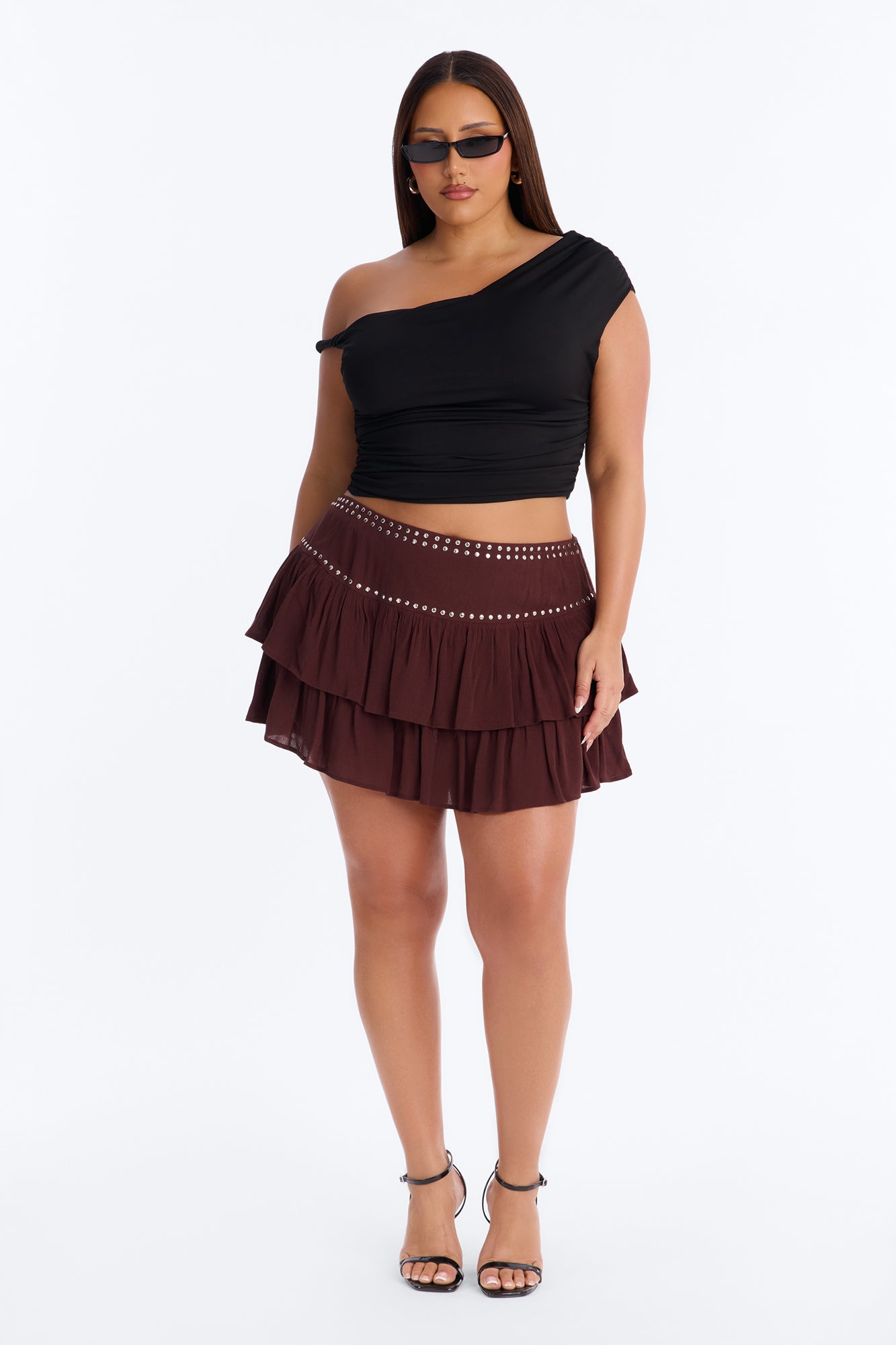 Sahara Studded Tiered Mini Skort - Chocolate