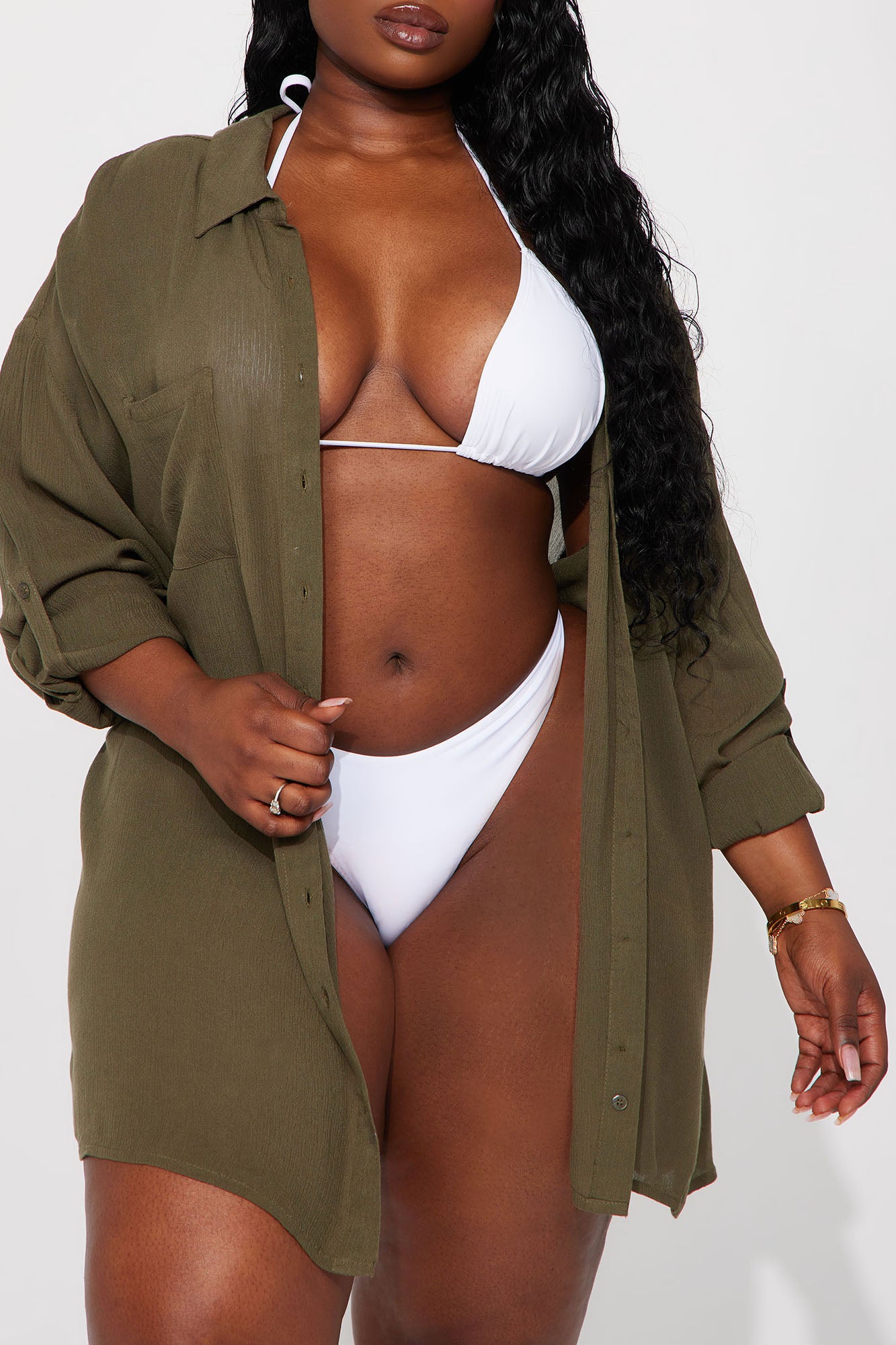 Breezy Nights Linen Pocket Cover Up Shirt - Olive