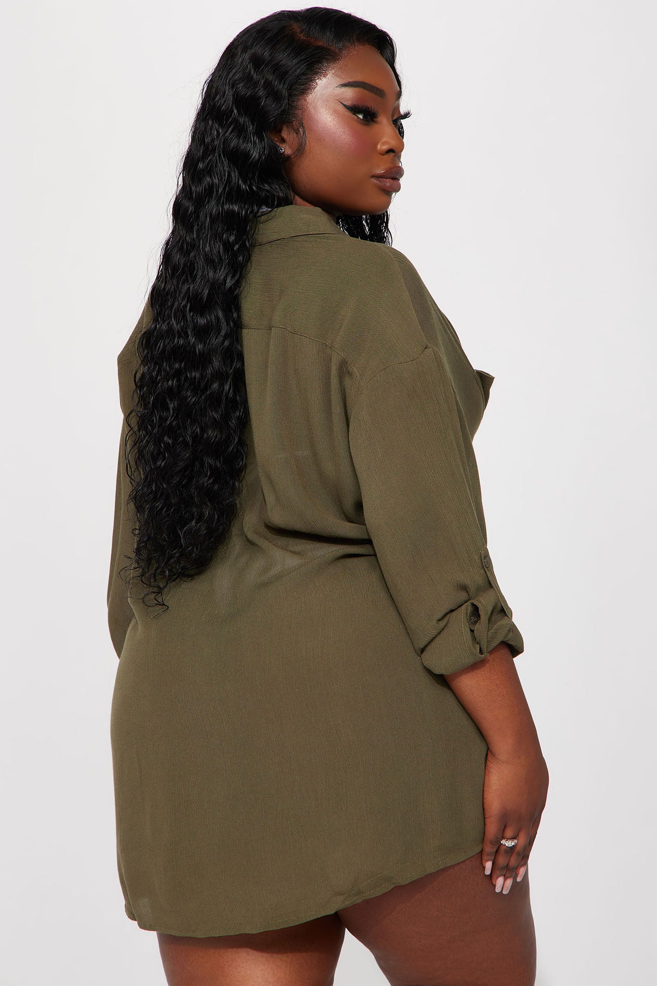 Breezy Nights Linen Pocket Cover Up Shirt - Olive