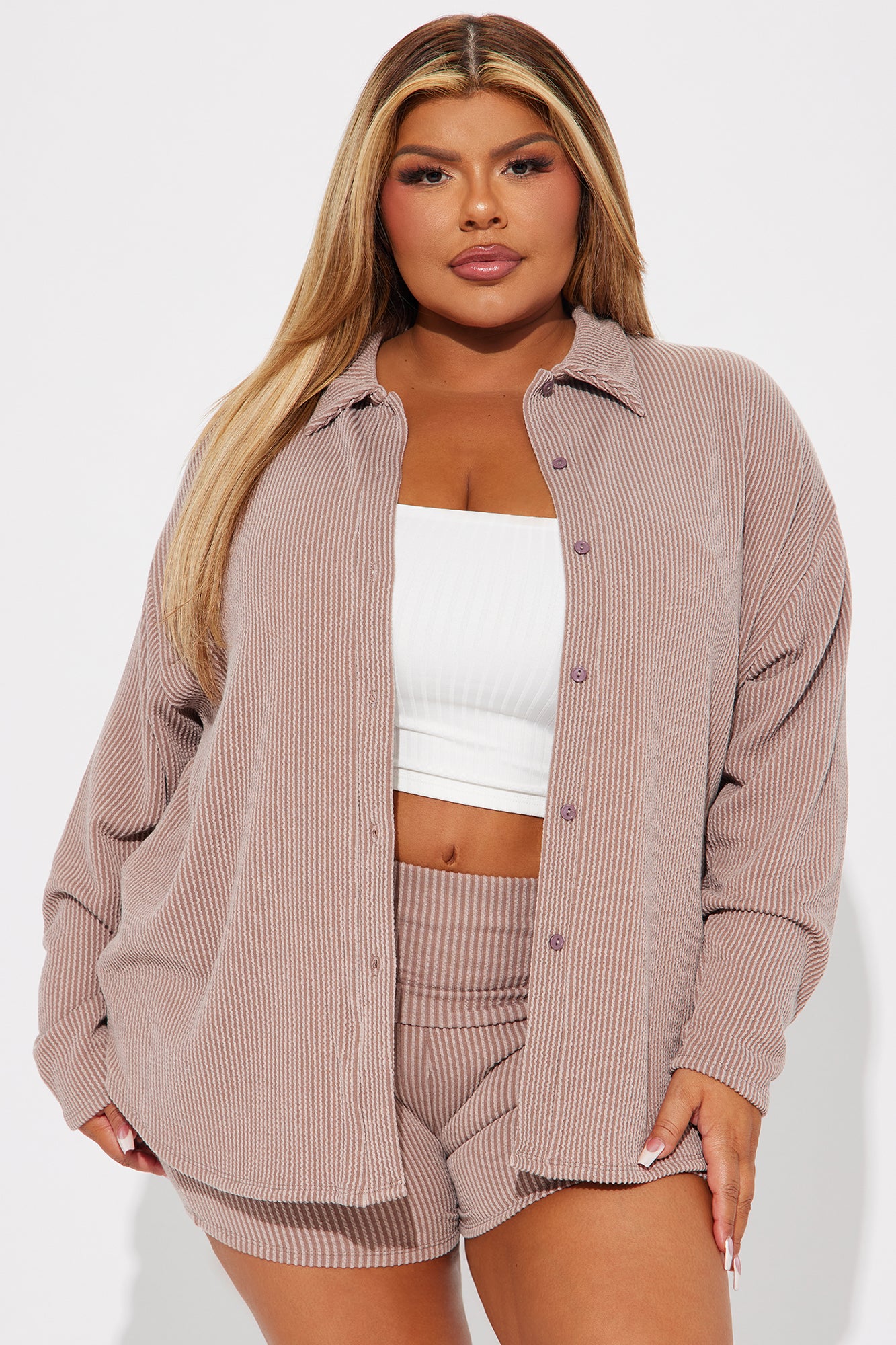 Maddie Biker Short Set - Taupe