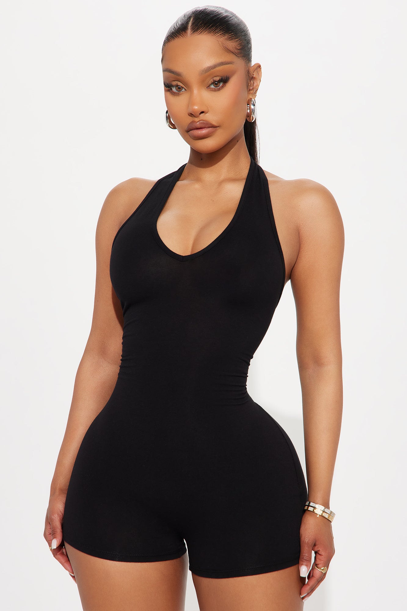 Bronwyn Cotton Halter Romper - Black