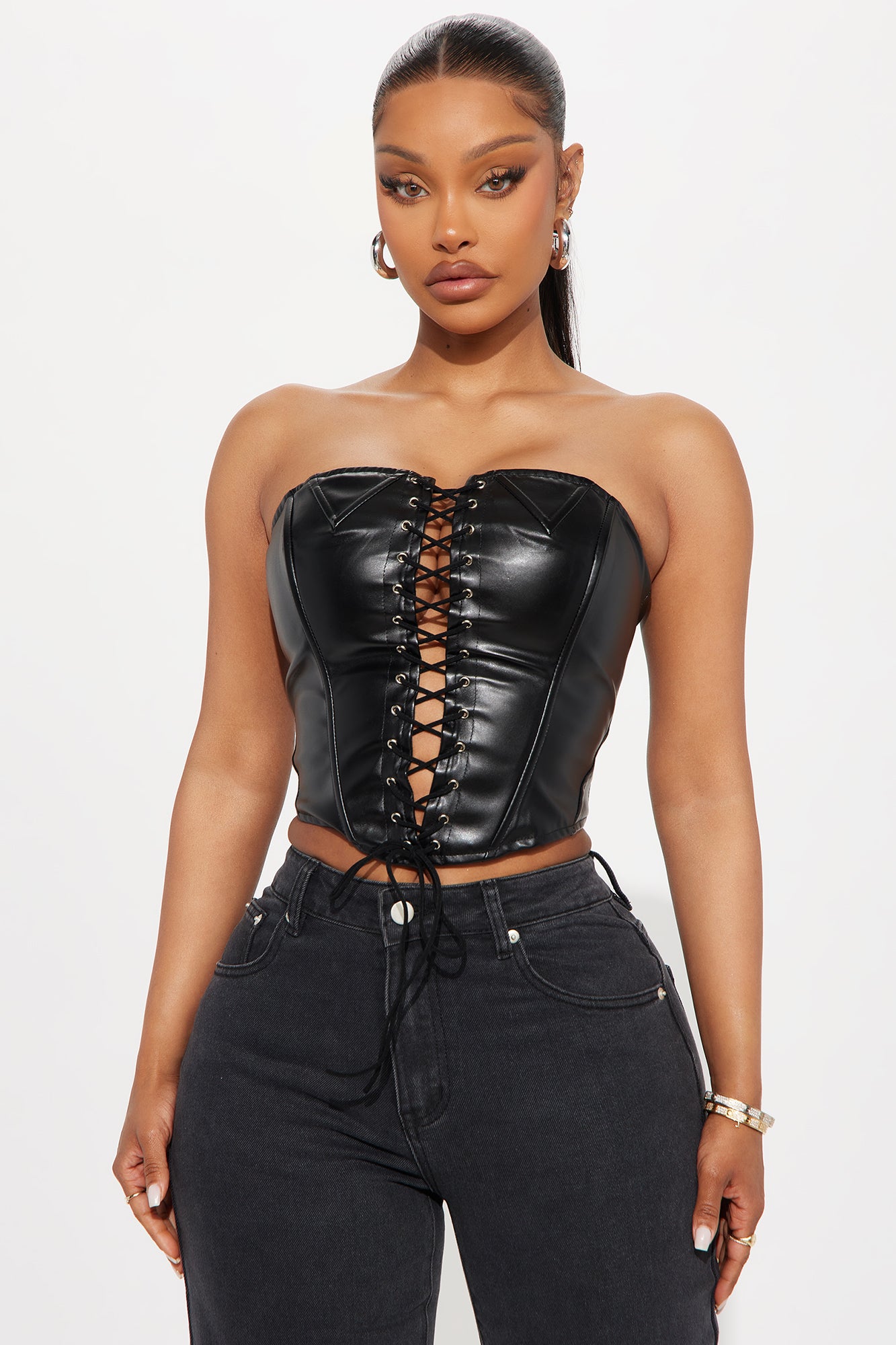 Mess With Me Faux Leather Corset - Black