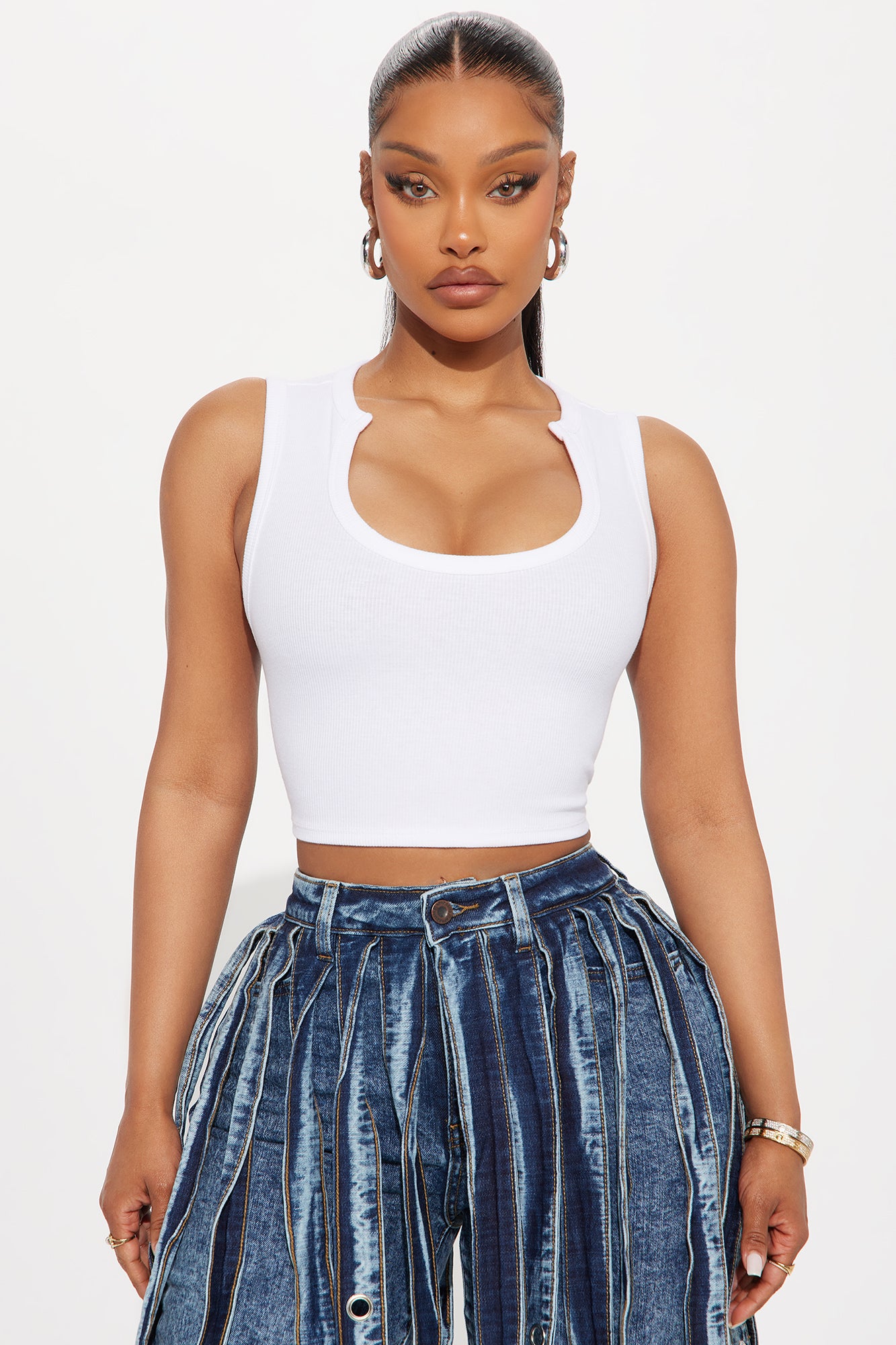 Alexis Ribbed Sleeveless Tank Top - White