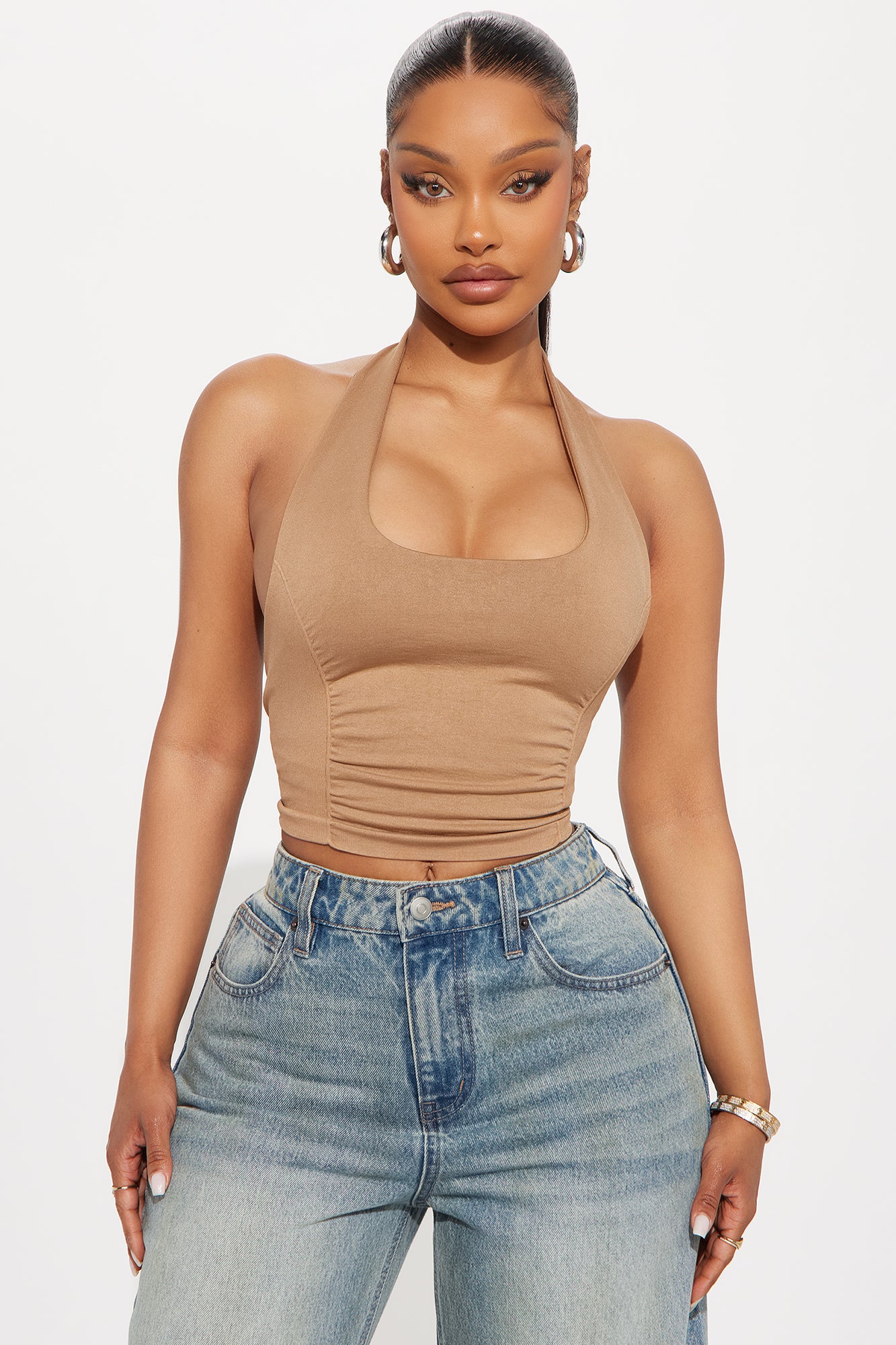 Grace Seamless Double Lined Halter Top - Mocha