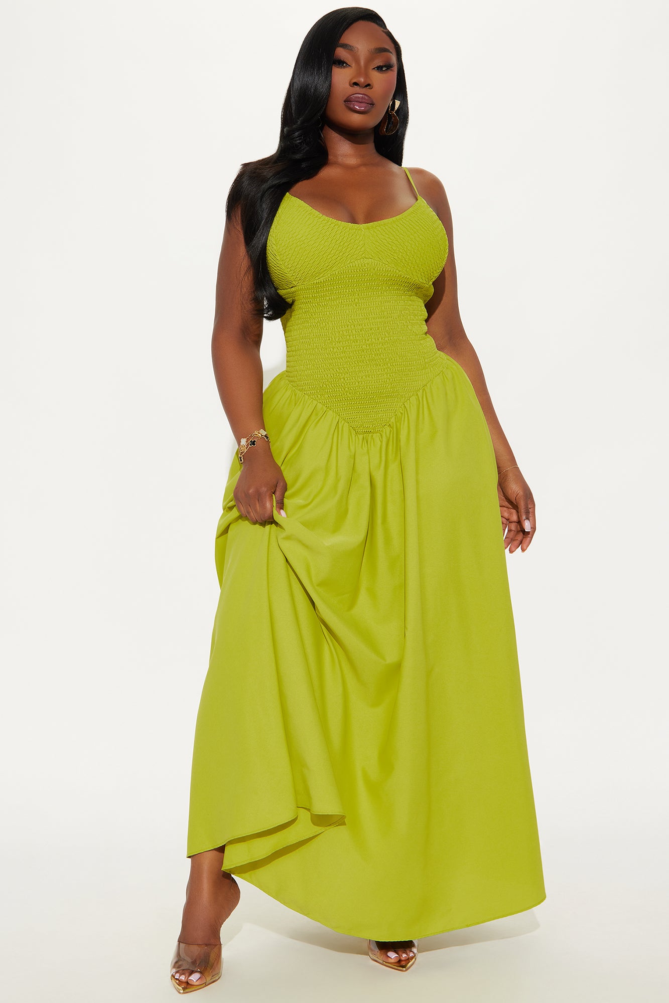 Lily Smocked Drop Waist Maxi Dress - Green