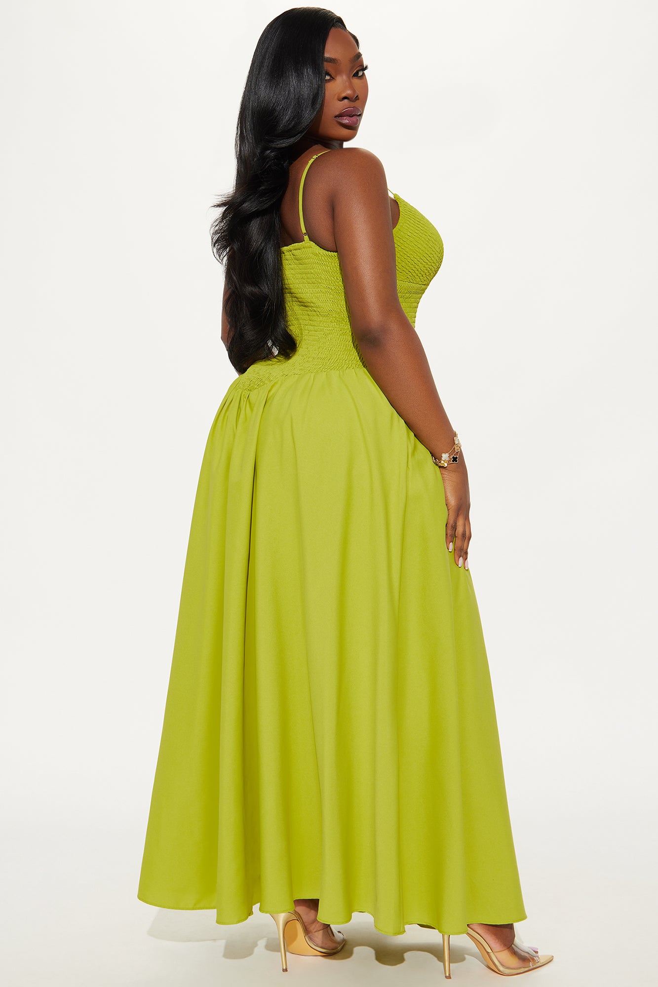Lily Smocked Drop Waist Maxi Dress - Green