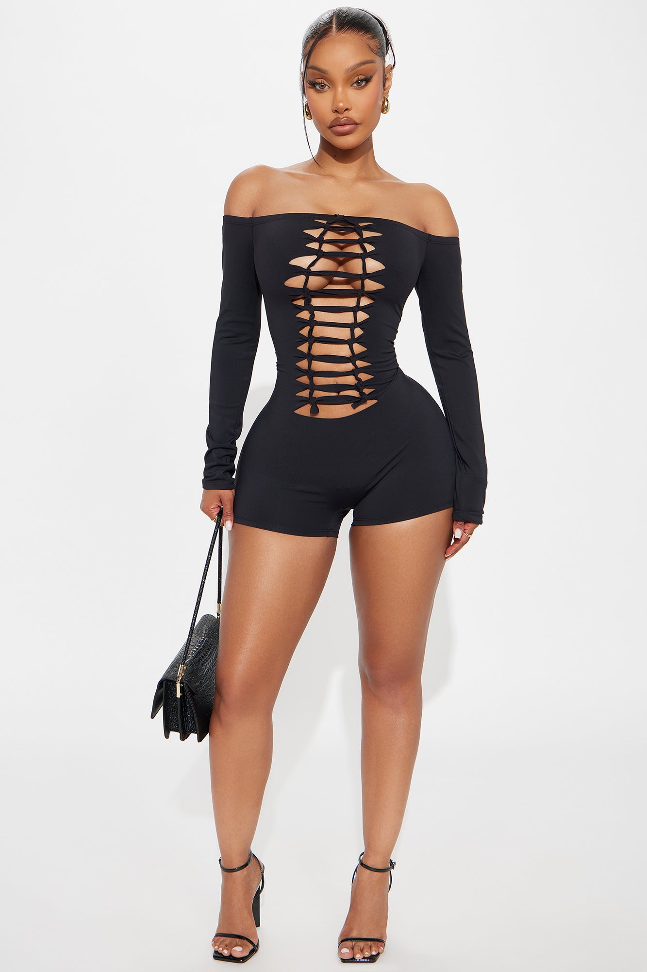 Samara Long Sleeve Romper - Black