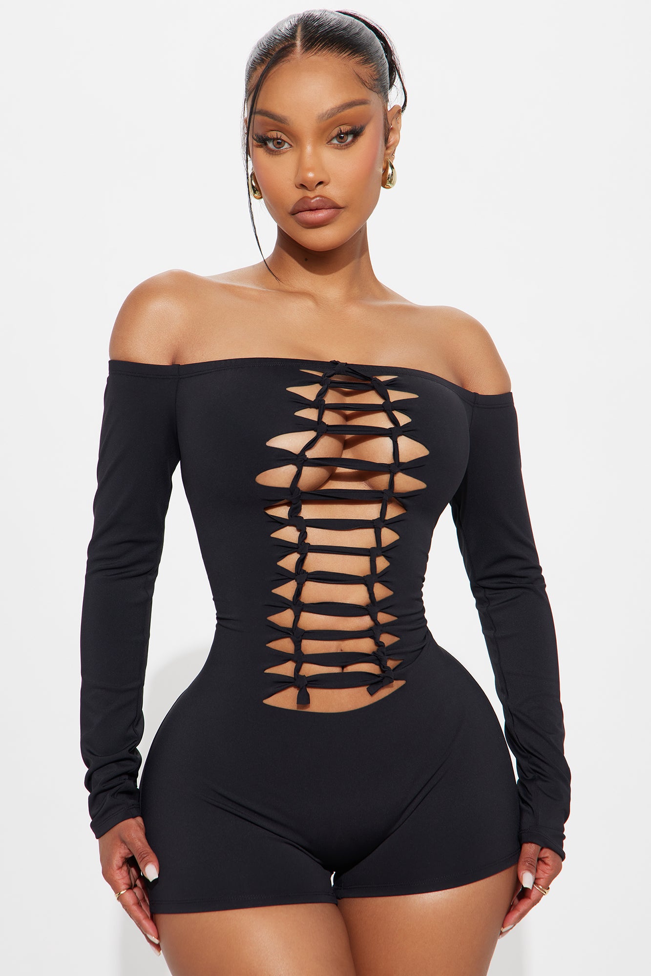 Samara Long Sleeve Romper - Black