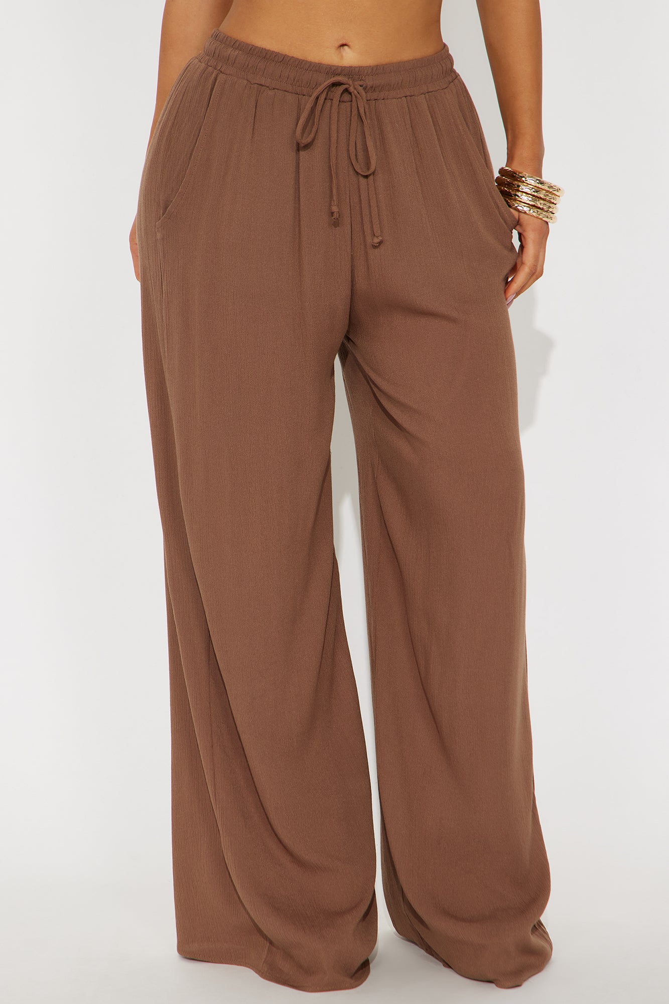 In Cannes For The Summer Wide Leg Gauze Pant - Brown