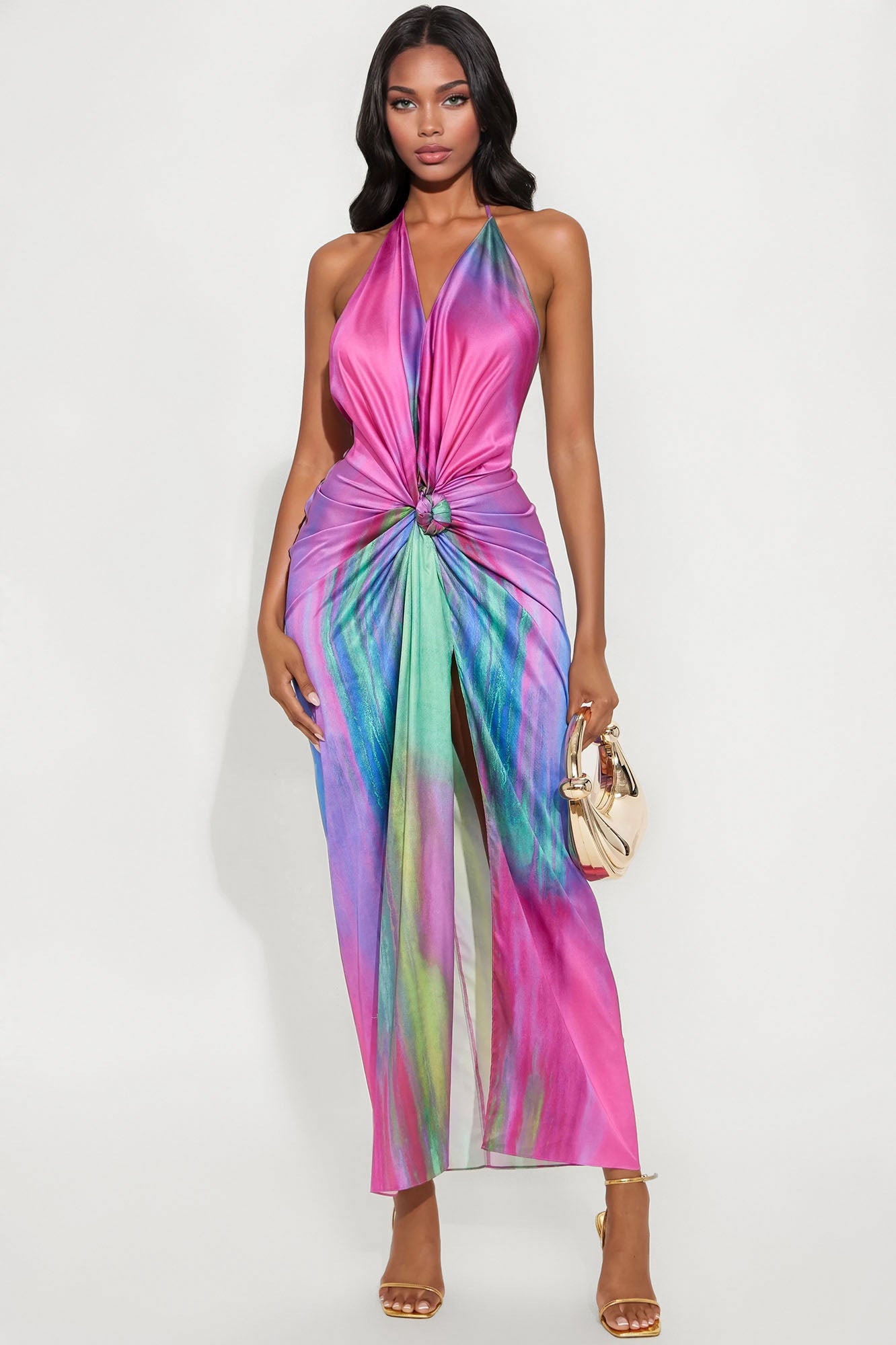 Emilia Satin Maxi Dress - Purple/combo