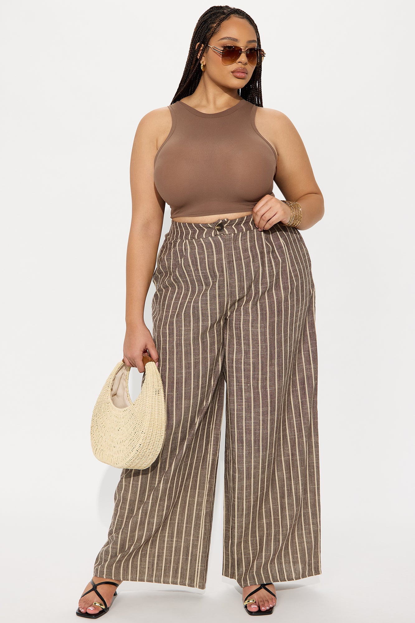 Ella Striped Linen Pant - Mocha/combo