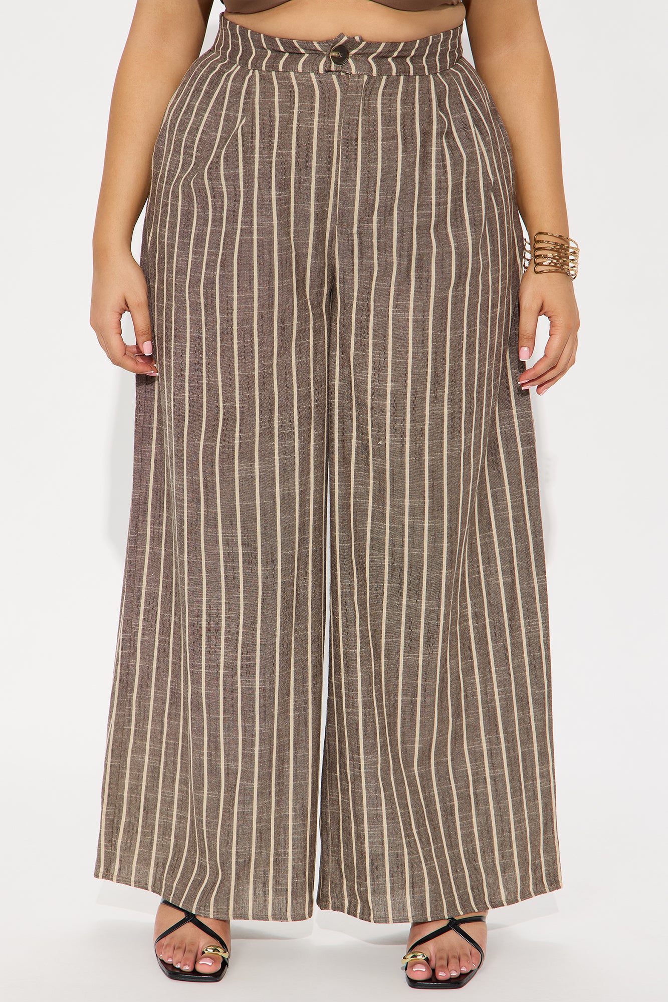 Ella Striped Linen Pant - Mocha/combo