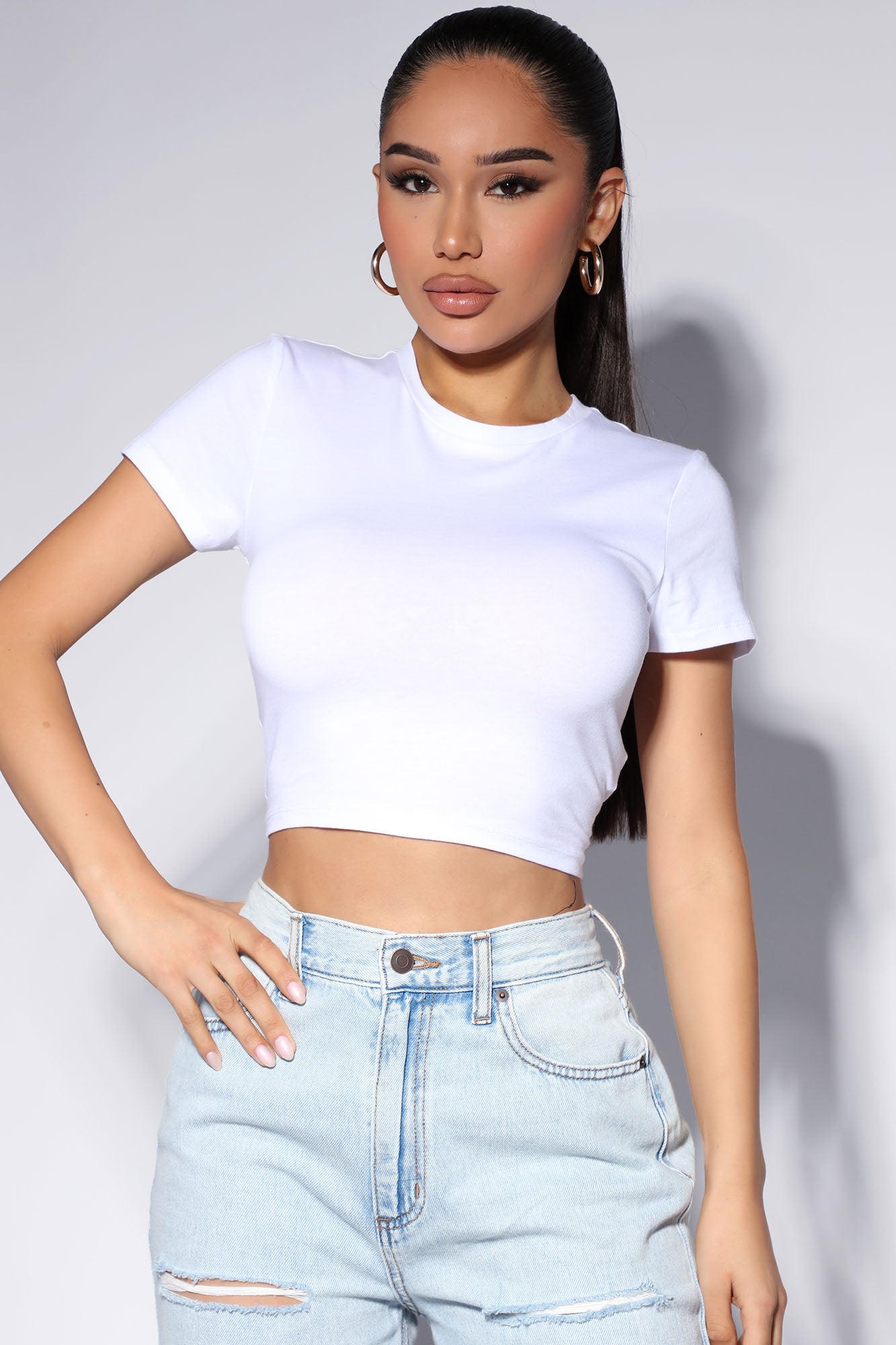 Anna Crew Neck Crop Top - White
