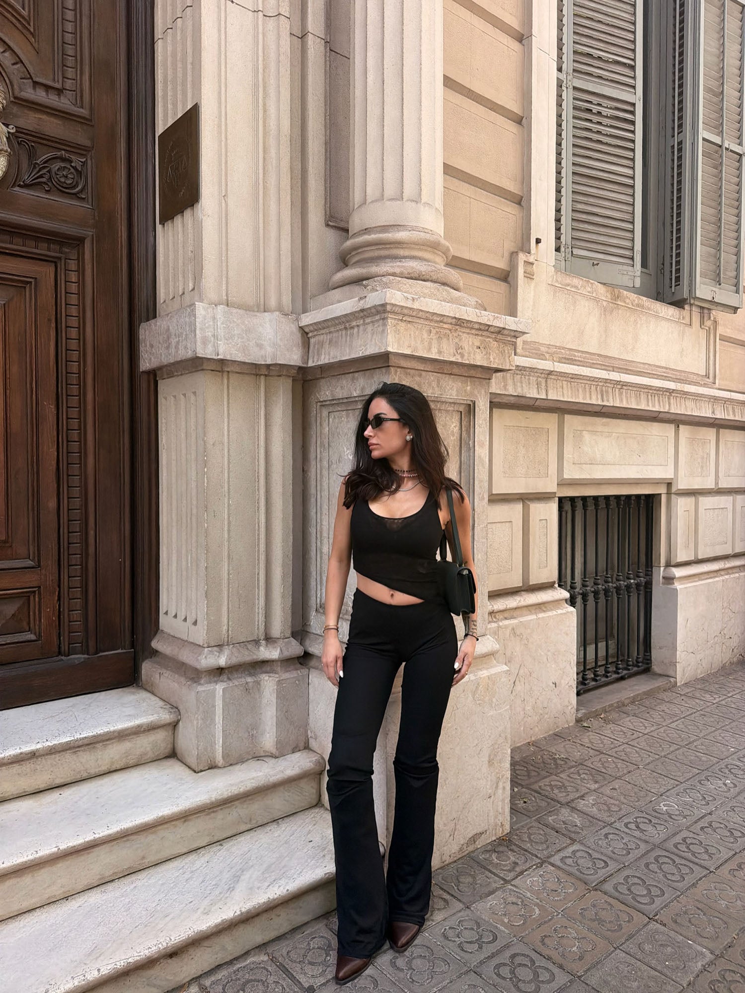 Diana Asymmetrical Mesh Pant Set - Black