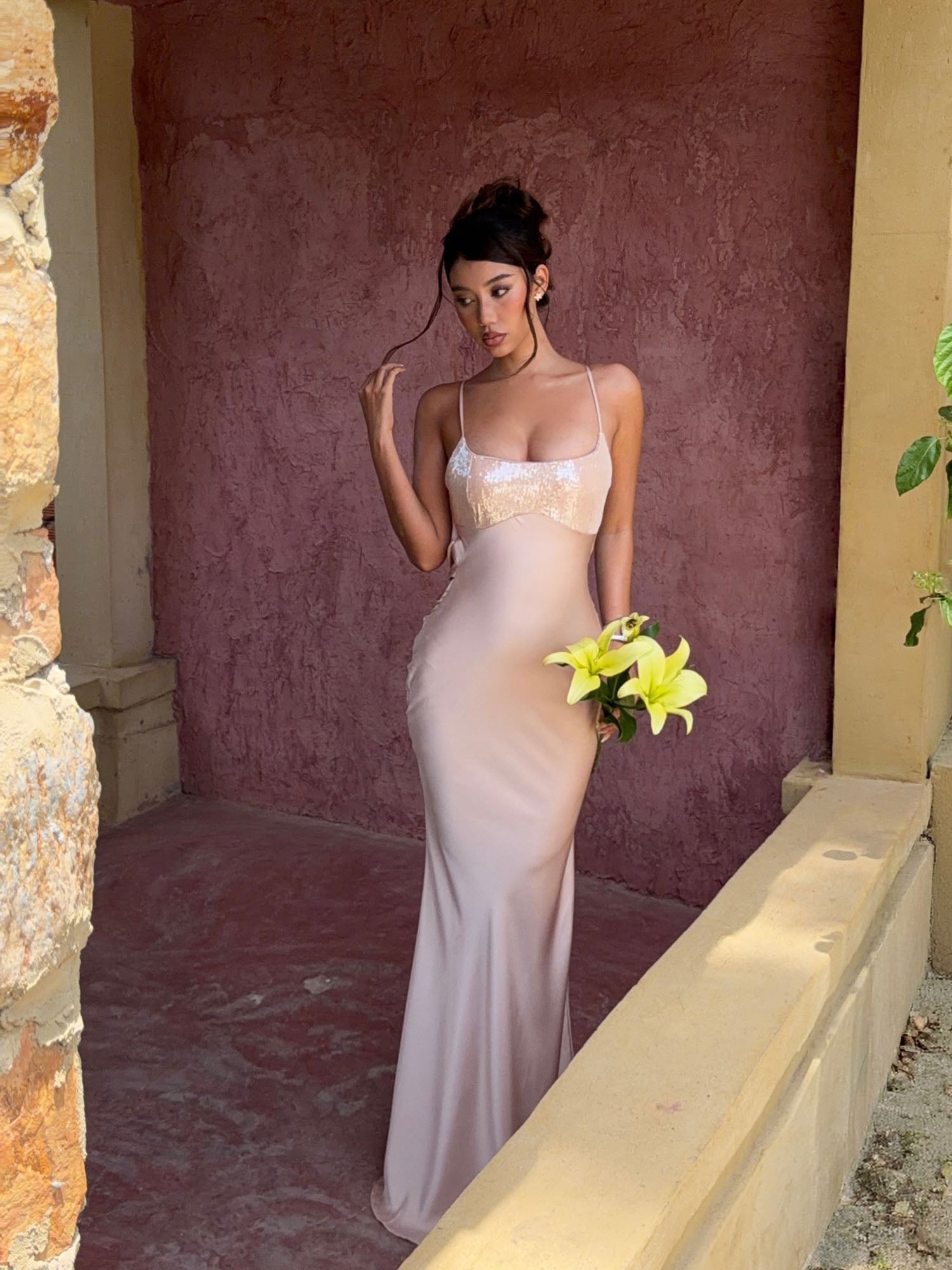 Tailored Grace Sequin Satin Gown - Blush
