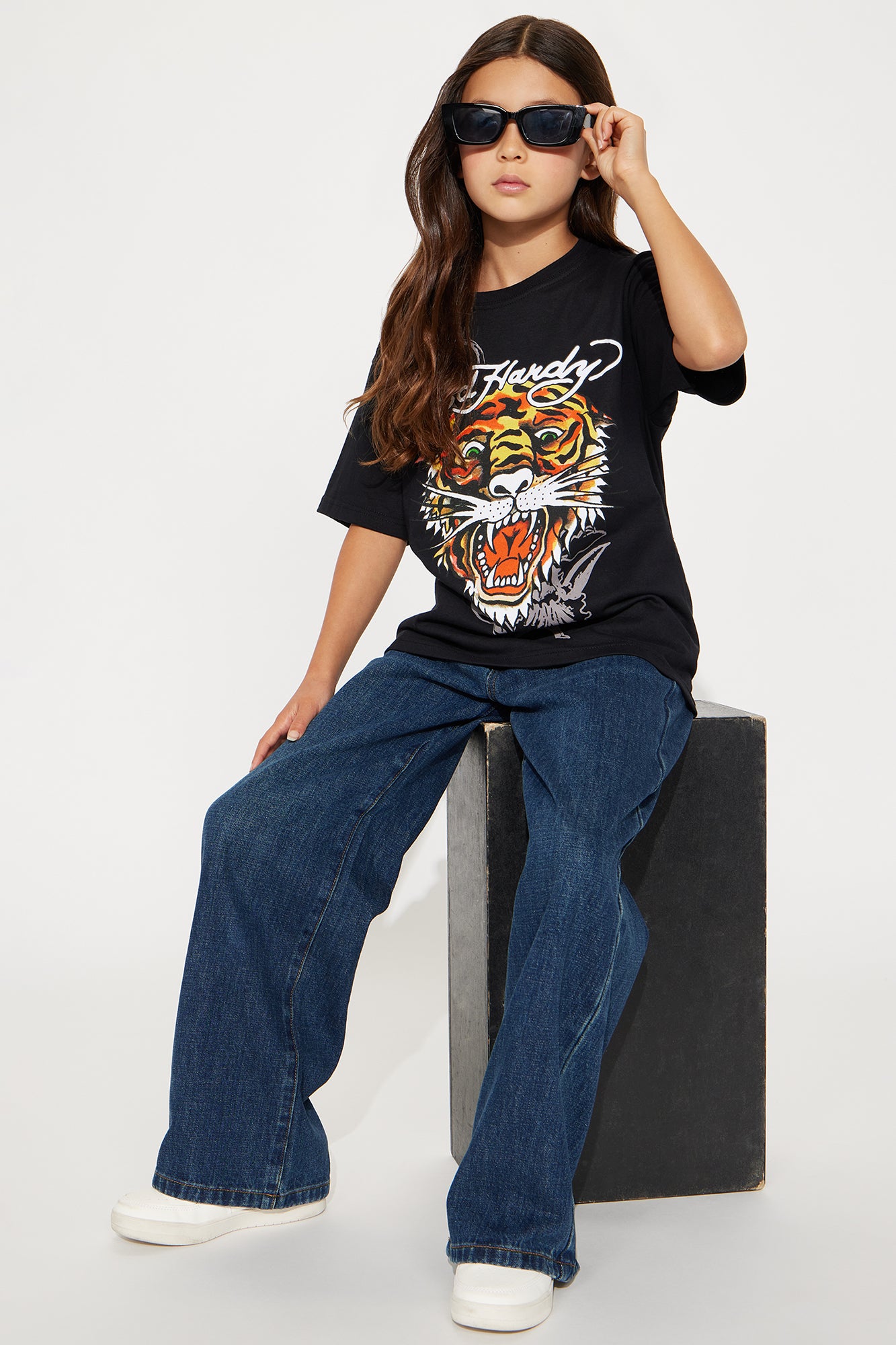 Mini Ed Hardy Fierce Tiger Front/Back Graphic T-Shirt - Black