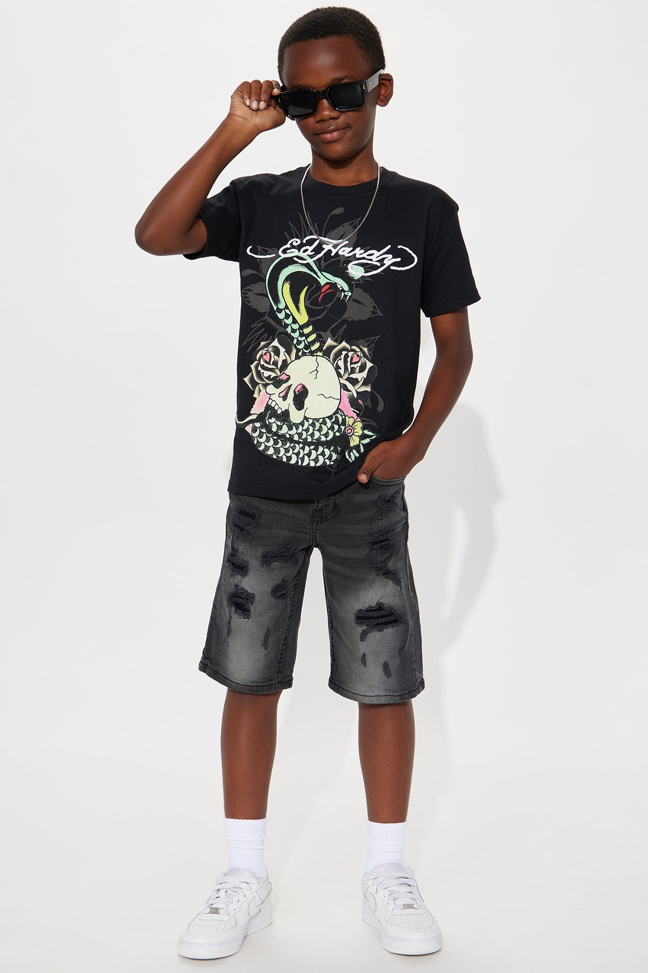 Mini Ed Hardy Cobra Front/Back Graphic T-Shirt - Charcoal
