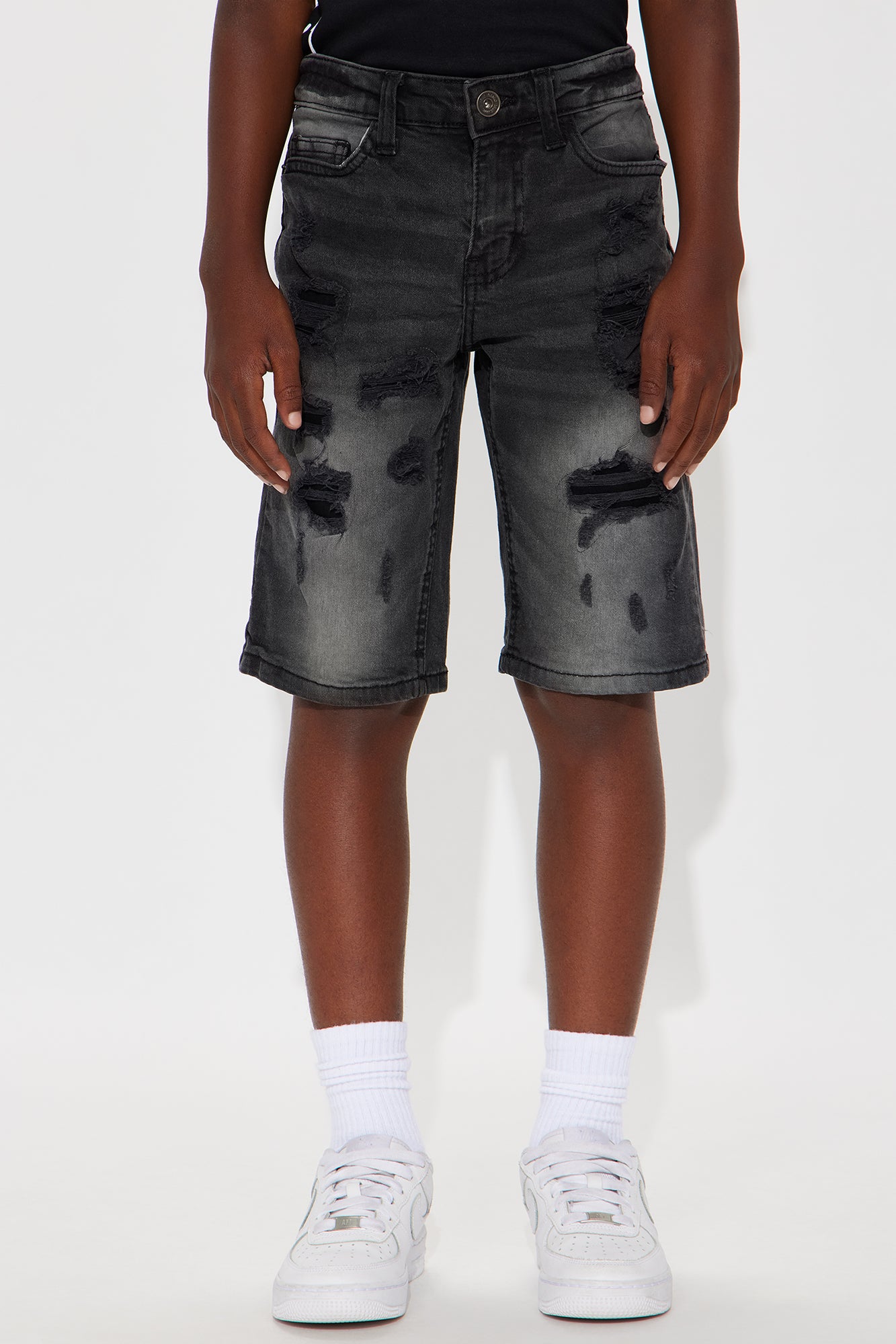Mini Only Getting Better Distressed Denim Shorts - Black
